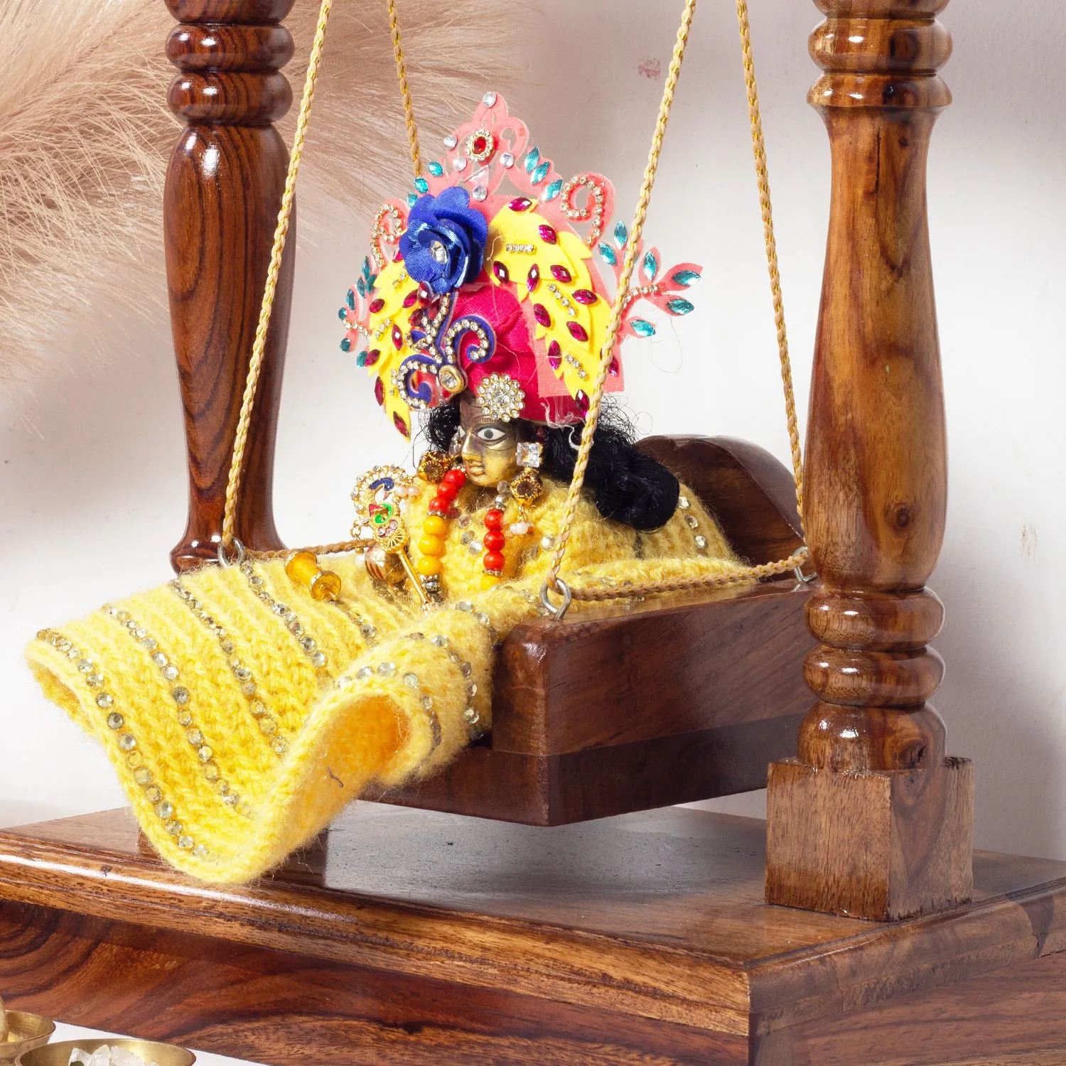 Royal Finish Handcrafted Sheesham Wood Simple Laddu Gopal Jhula, 13.5 x 12 x 7.5 sheesham wood furniture image 4