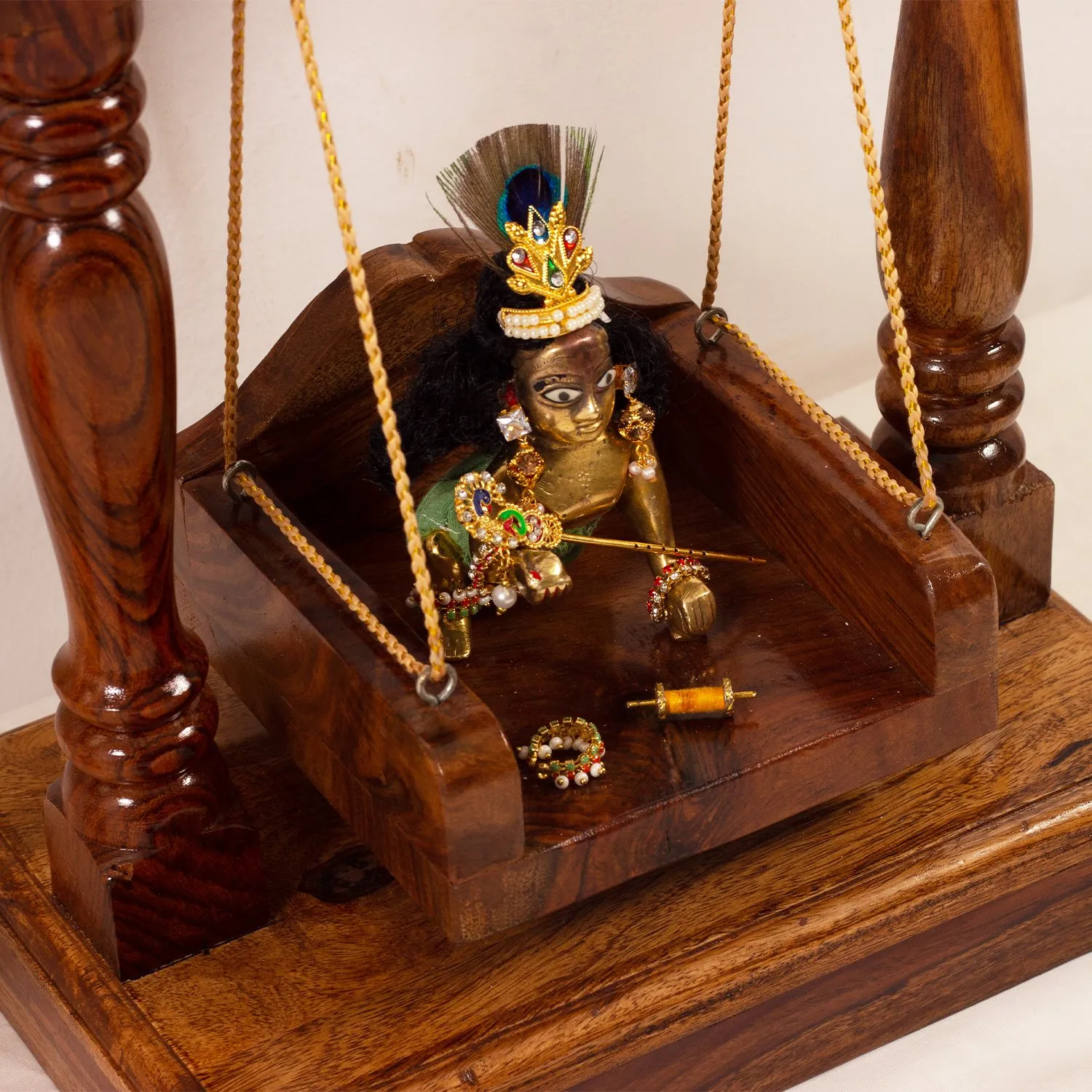 Royal Finish Handcrafted Sheesham Wood Simple Laddu Gopal Jhula, 13.5 x 12 x 7.5 sheesham wood furniture image 5