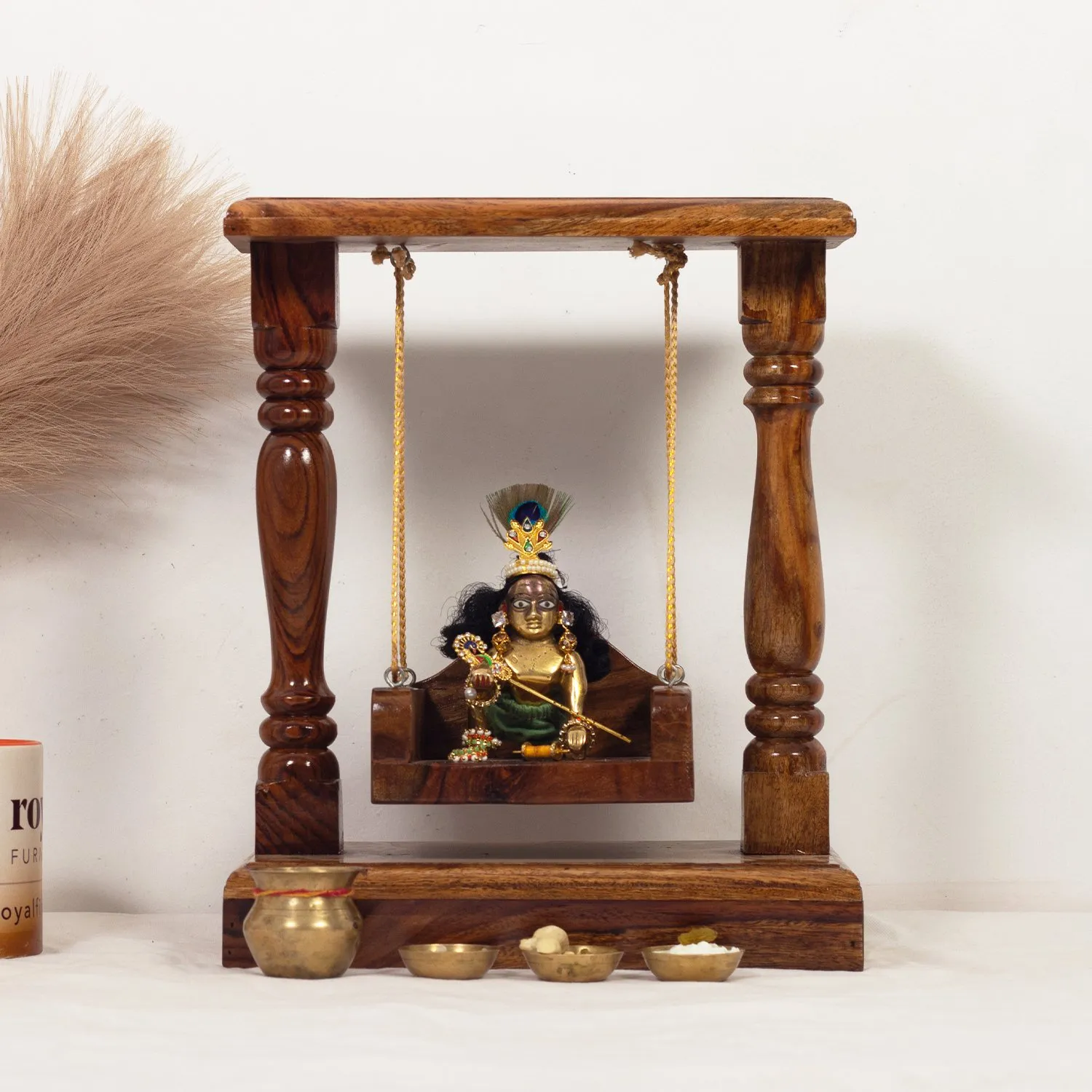 Royal Finish Handcrafted Sheesham Wood Simple Laddu Gopal Jhula, 13.5 x 12 x 7.5 sheesham wood furniture image 6