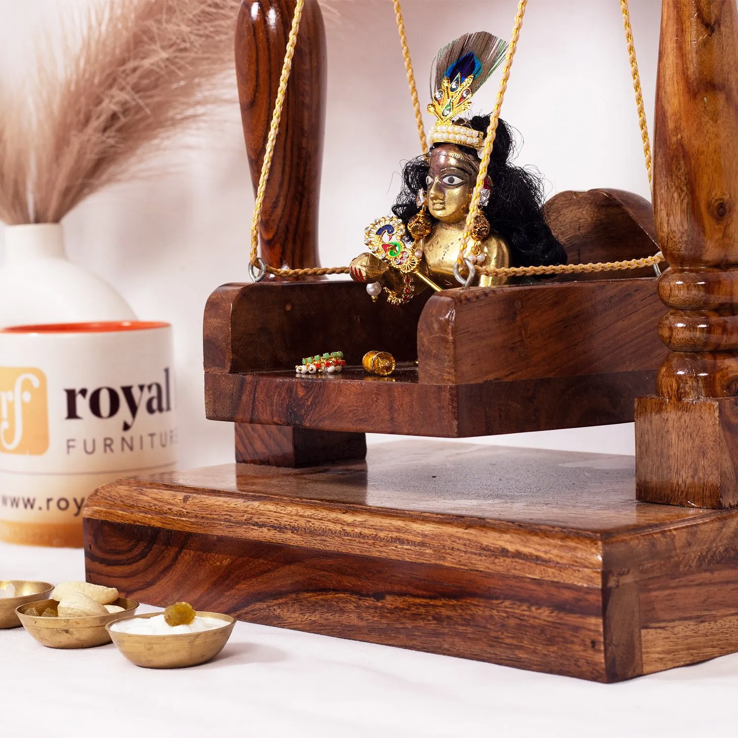 Royal Finish Handcrafted Sheesham Wood Simple Laddu Gopal Jhula, 13.5 x 12 x 7.5 sheesham wood furniture image 7
