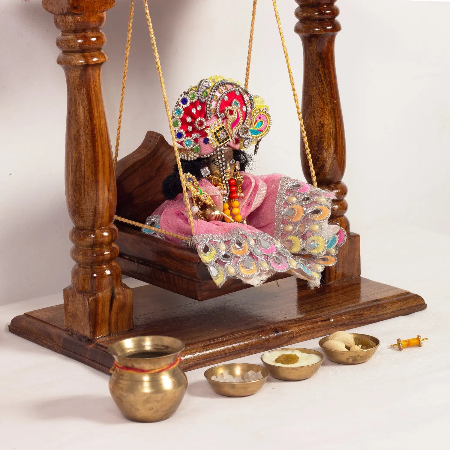 Royal Finish Handcrafted Sheesham Wood Simple Laddu Gopal Jhula, 13.5 x 12 x 7.5 sheesham wood furniture image 9