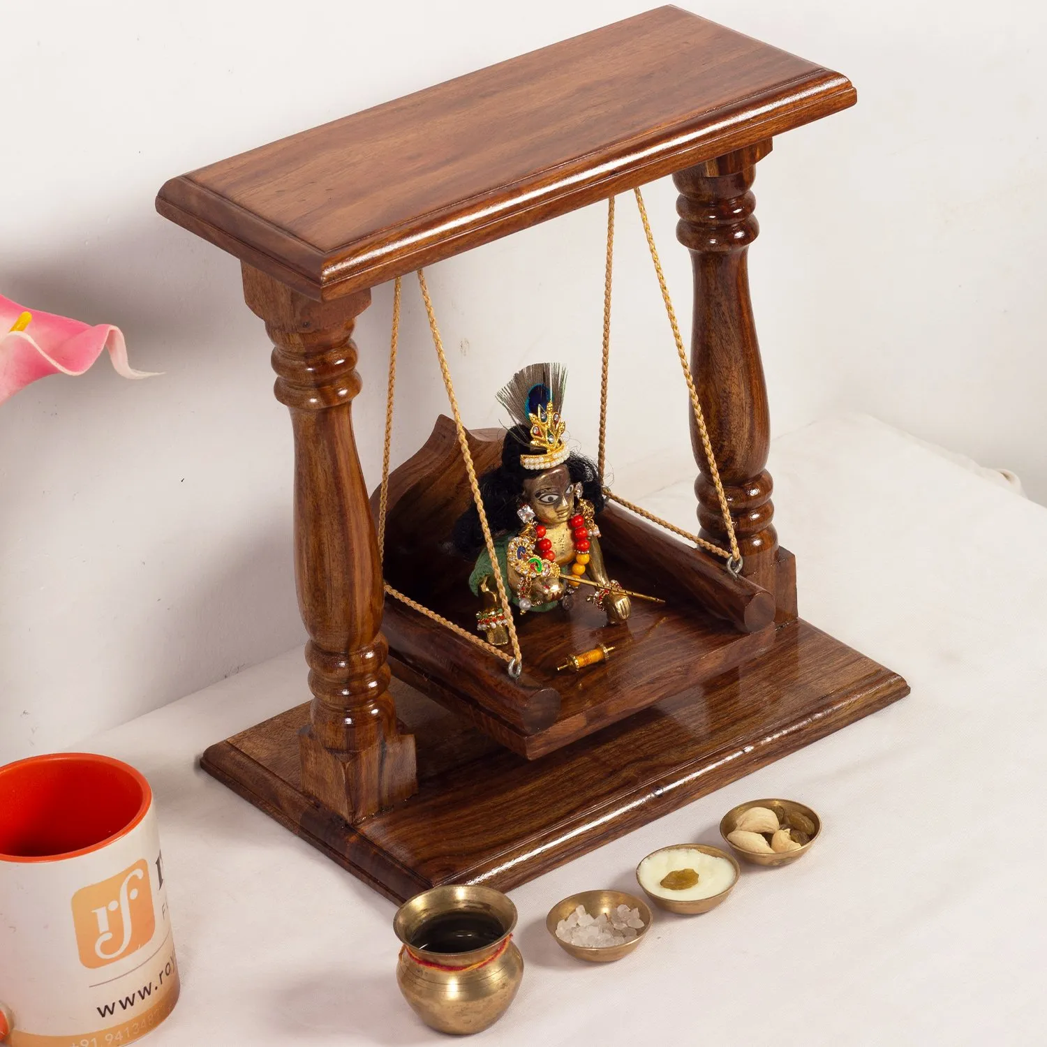 Royal Finish Handcrafted Sheesham Wood Simple Laddu Gopal Jhula, 13.5 x 12 x 7.5 sheesham wood furniture image 11