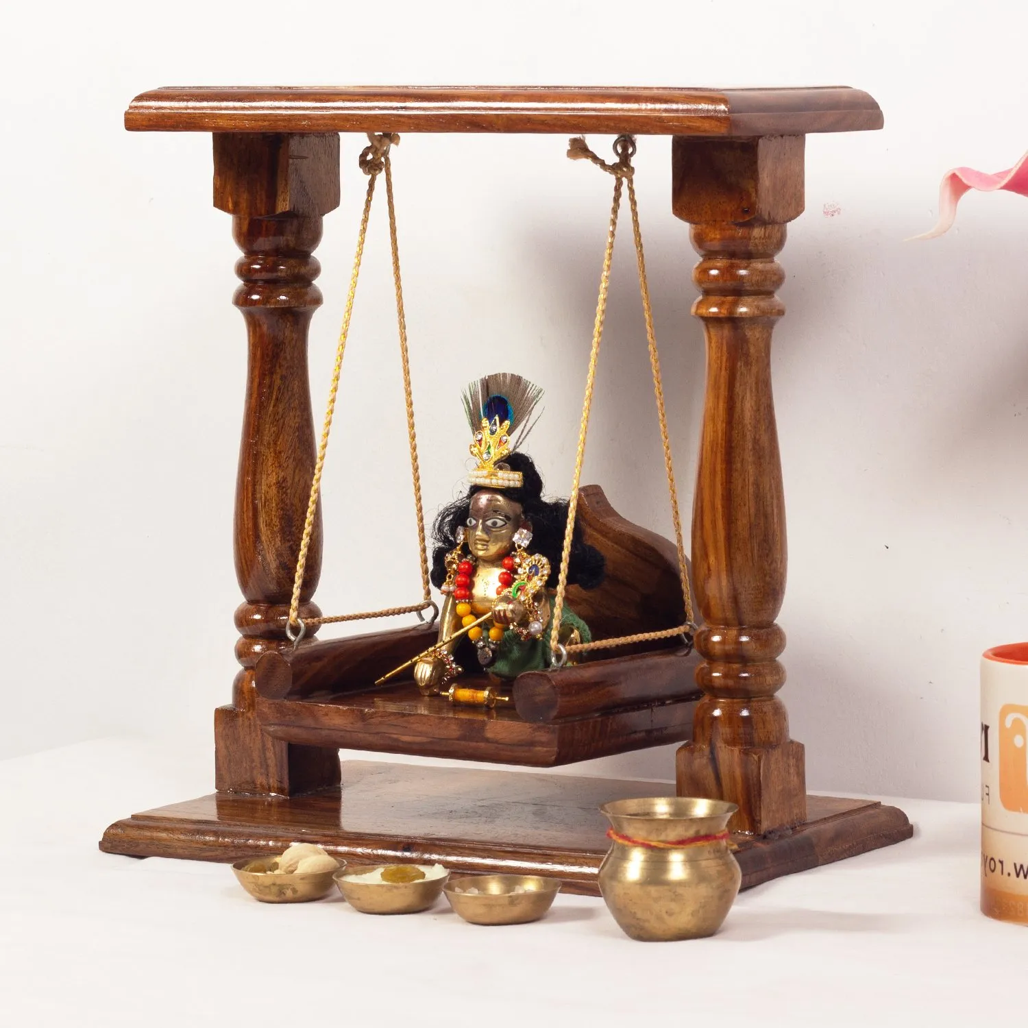 Royal Finish Handcrafted Sheesham Wood Simple Laddu Gopal Jhula, 13.5 x 12 x 7.5 sheesham wood furniture image 12