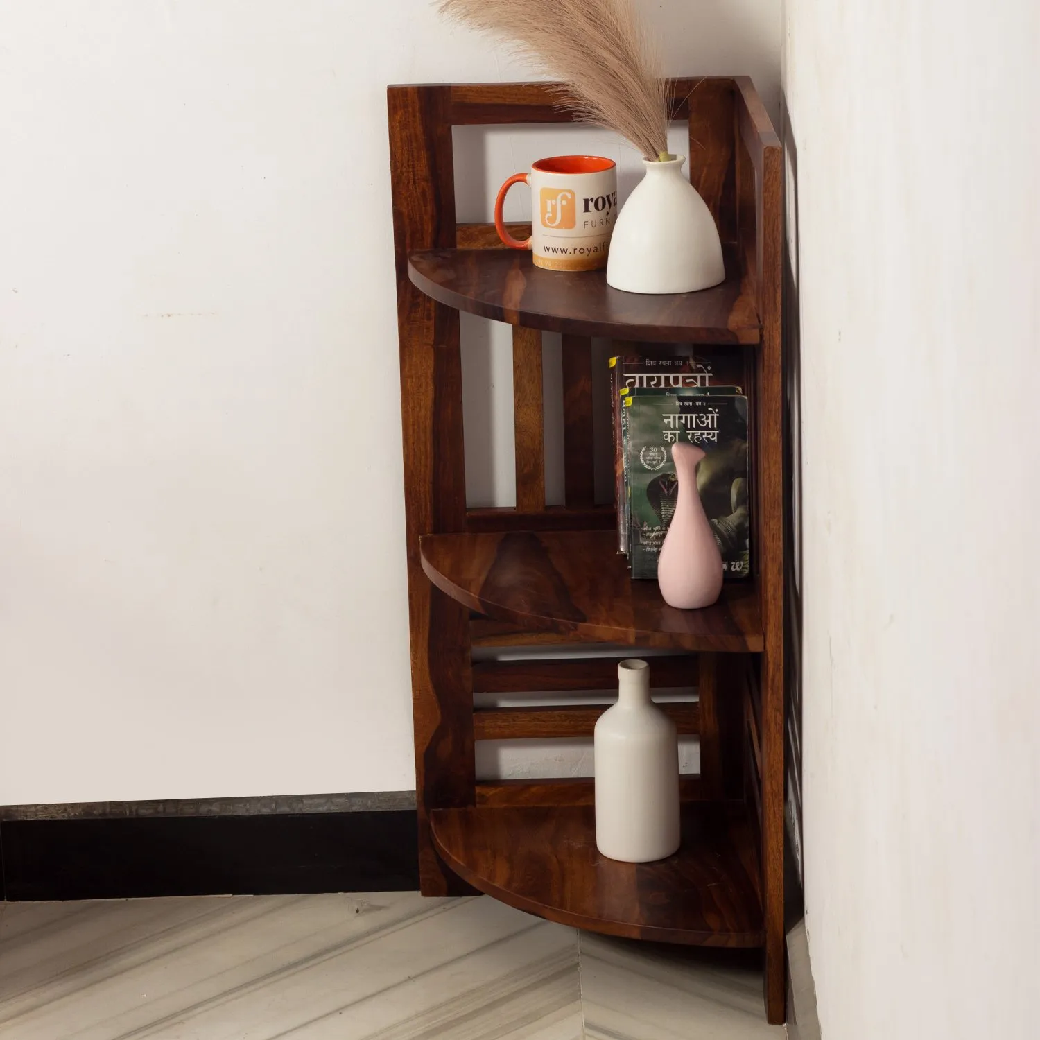Royal Finish classic Sheesham Wood Corner Shelving Unit, 3 Shelves, 35.5 x 35.5 sheesham wood furniture image 5