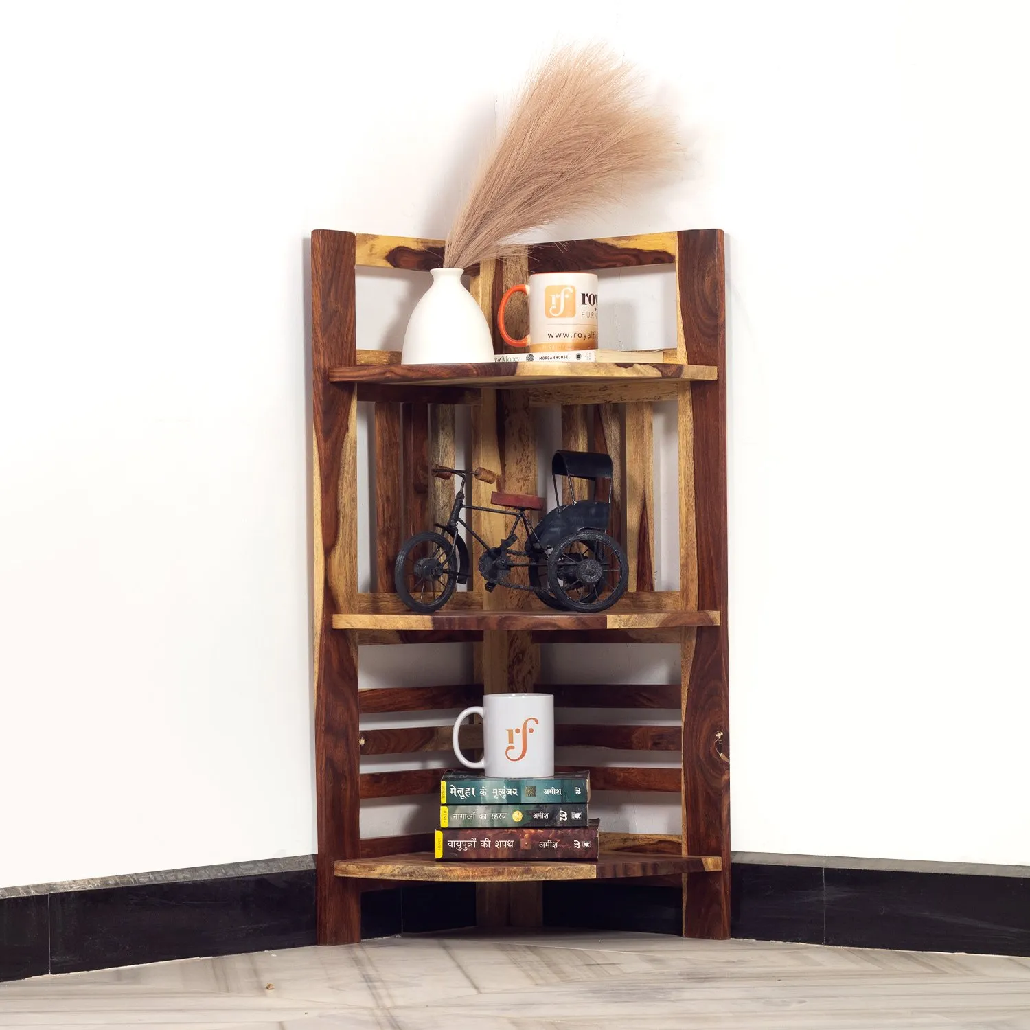 Royal Finish classic Sheesham Wood Corner Shelving Unit, 3 Shelves, 35.5 x 35.5 sheesham wood furniture image 9