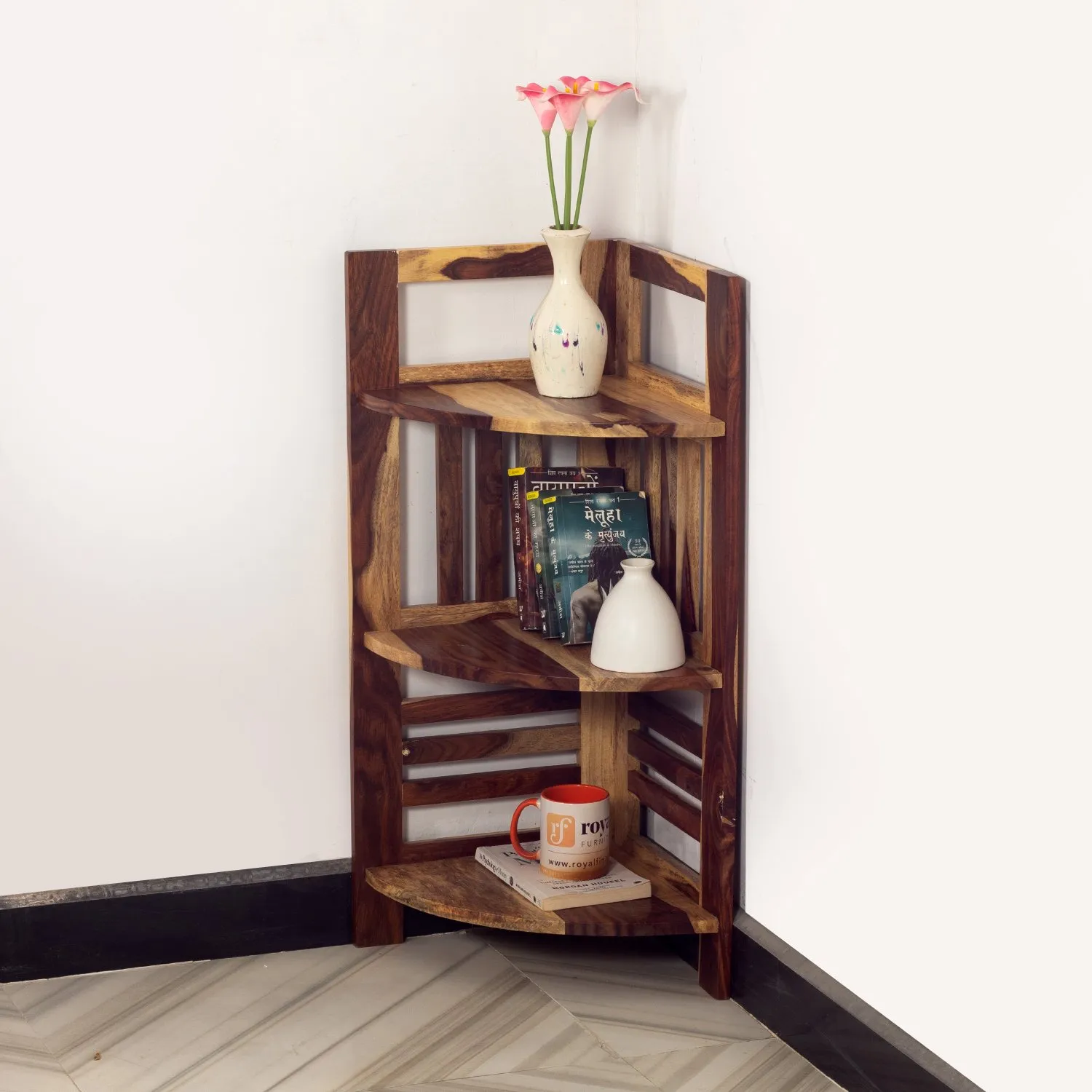 Royal Finish classic Sheesham Wood Corner Shelving Unit, 3 Shelves, 35.5 x 35.5 sheesham wood furniture image 12