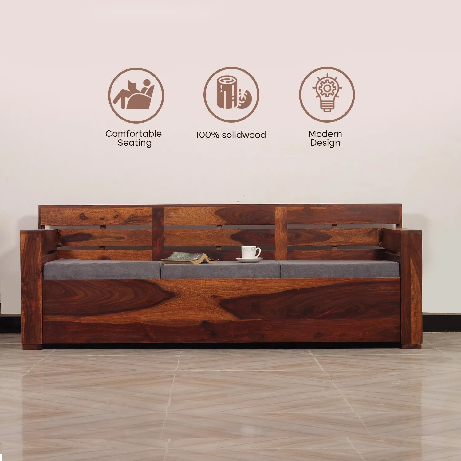 Royal Finish MirageMingle 7 Seater Sofa Set With Cushions(3+2+1+1) wooden sofa set image 8