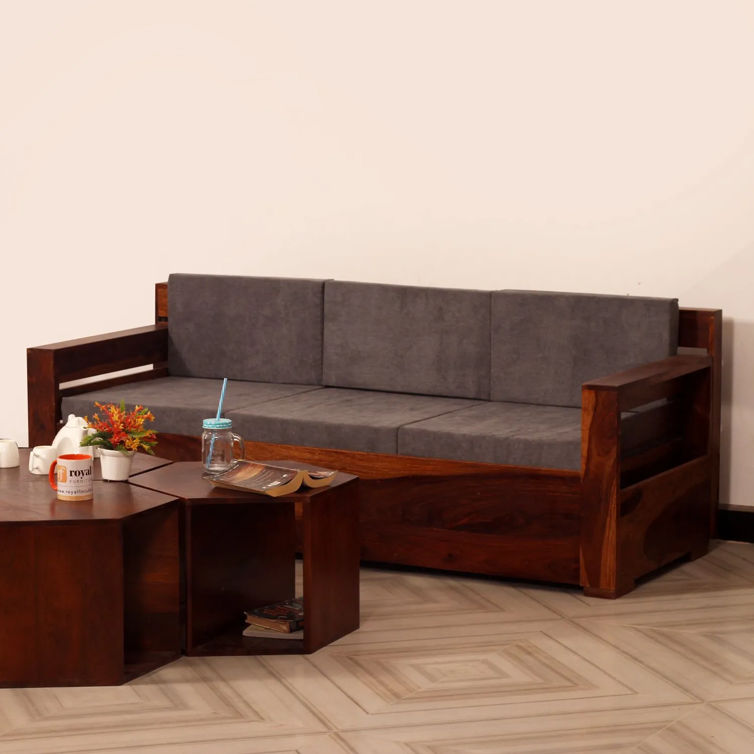 Royal Finish MirageMingle 3 Seater Sofa With Cushions wooden sofa set image 3