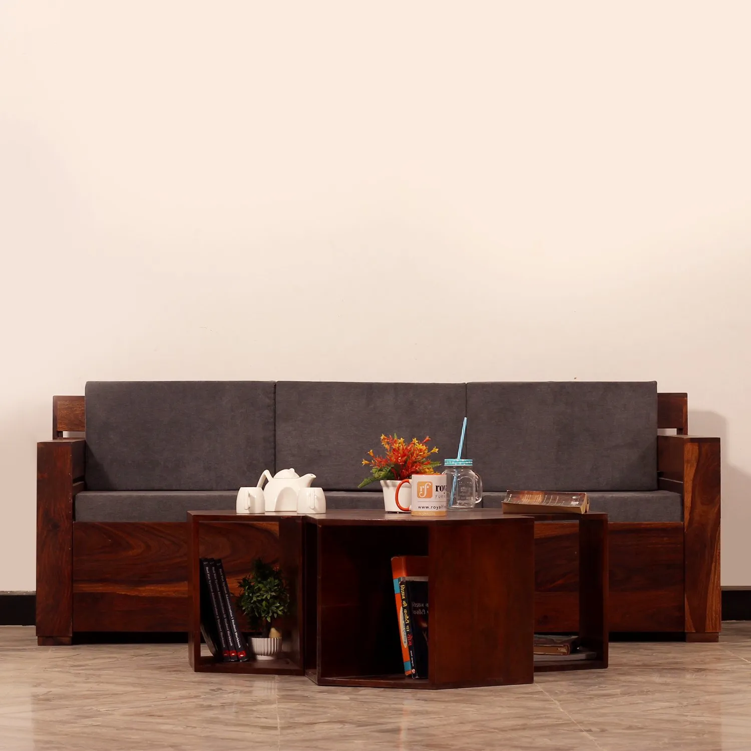 Royal Finish MirageMingle 3 Seater Sofa With Cushions wooden sofa set image 4