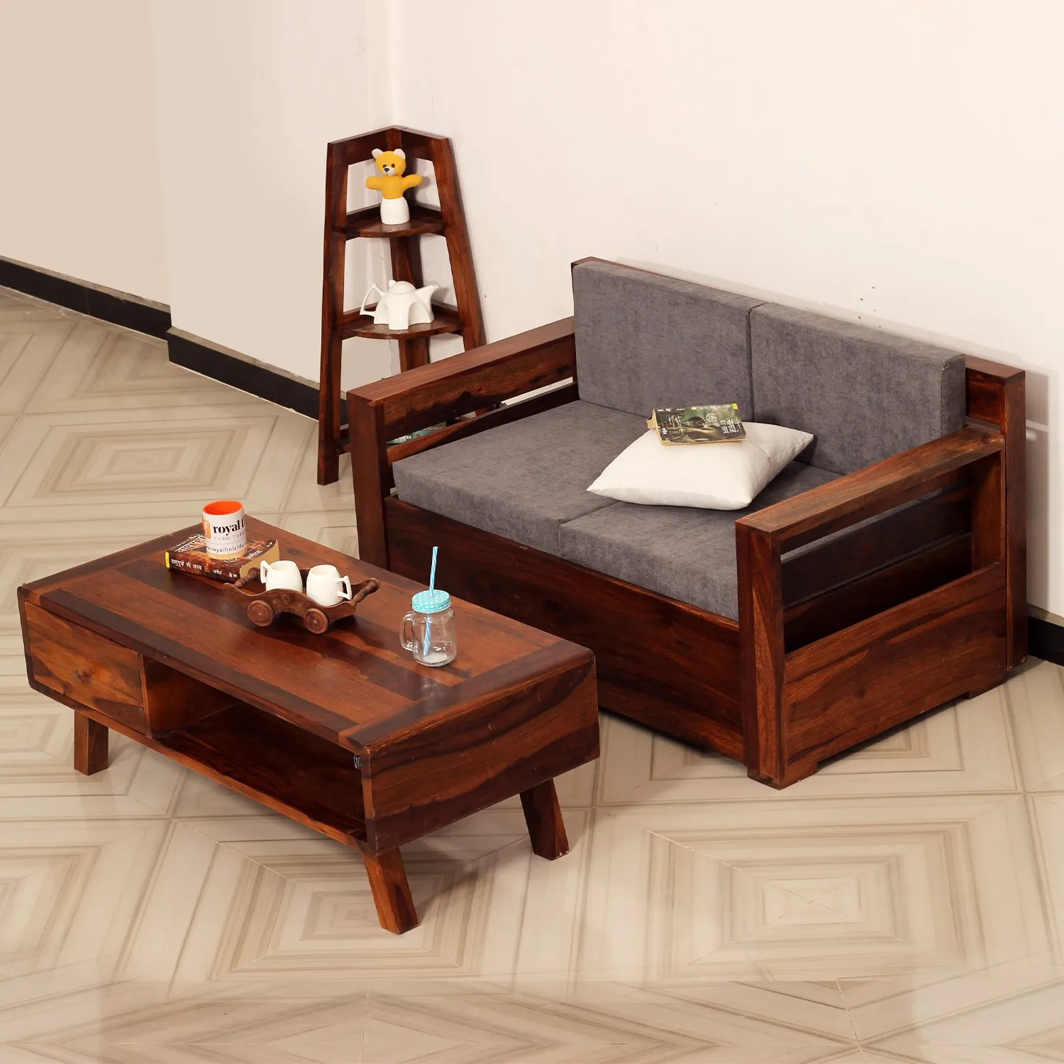 Royal Finish MirageMingle 2 Seater Sofa With Cushions wooden sofa set image 3