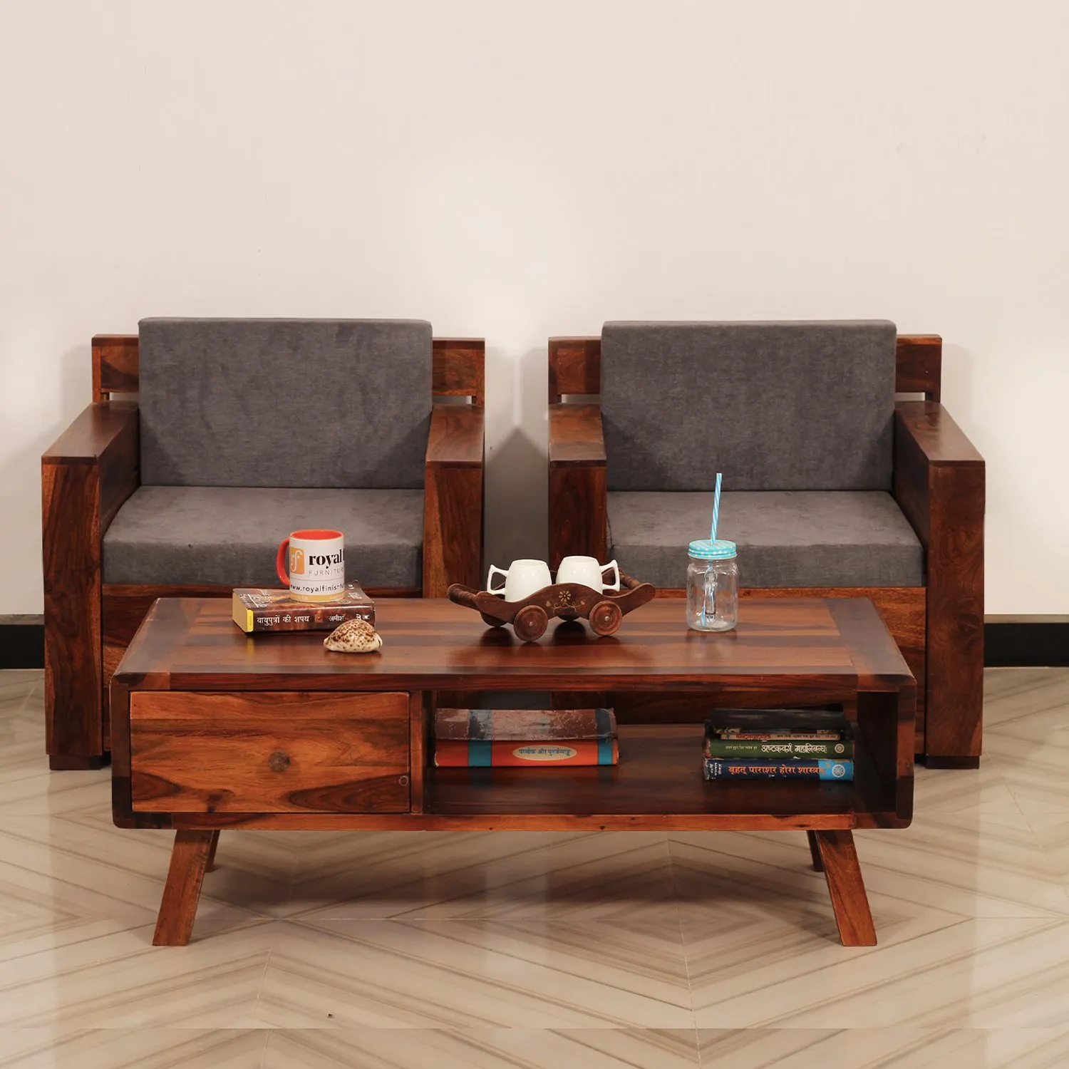 Royal Finish MirageMingle 1 Seater Double Sofa With Cushions wooden sofa set image 3