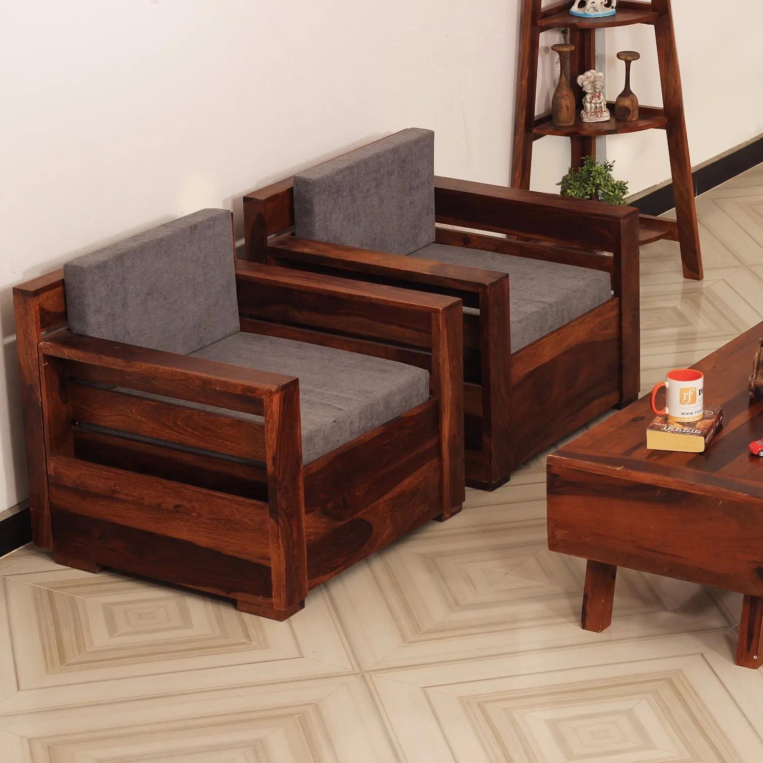 Royal Finish MirageMingle 1 Seater Double Sofa With Cushions wooden sofa set image 4