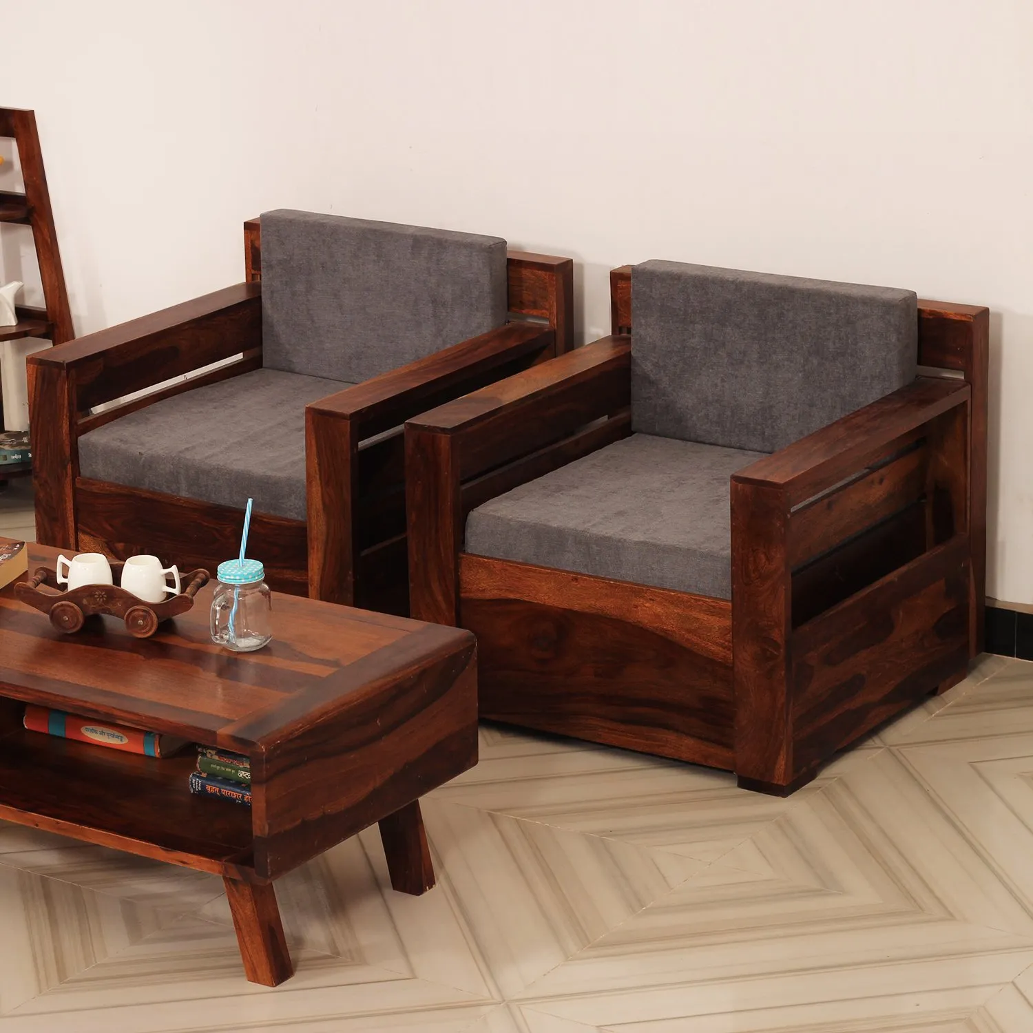 Royal Finish MirageMingle 1 Seater Double Sofa With Cushions wooden sofa set image 5