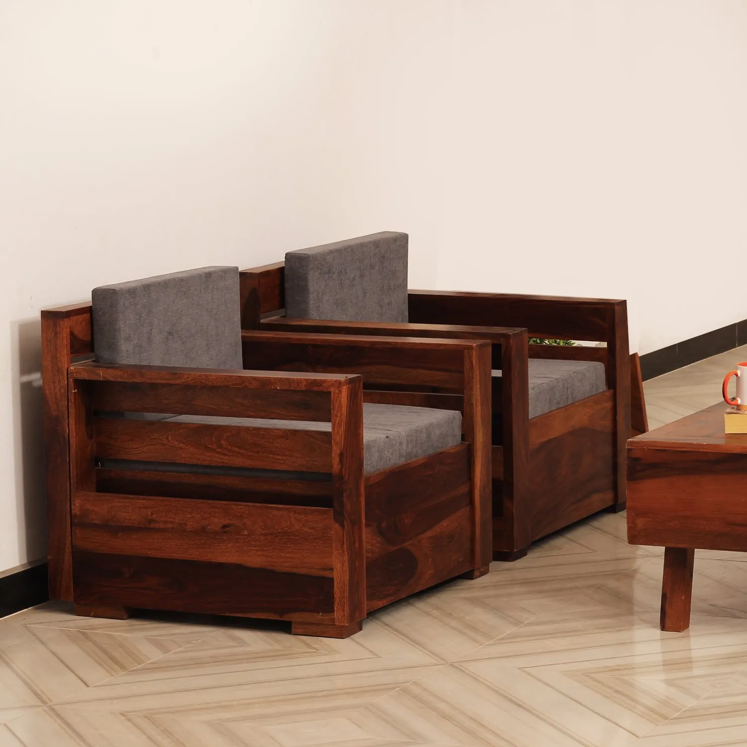 Royal Finish MirageMingle 1 Seater Double Sofa With Cushions wooden sofa set image 6