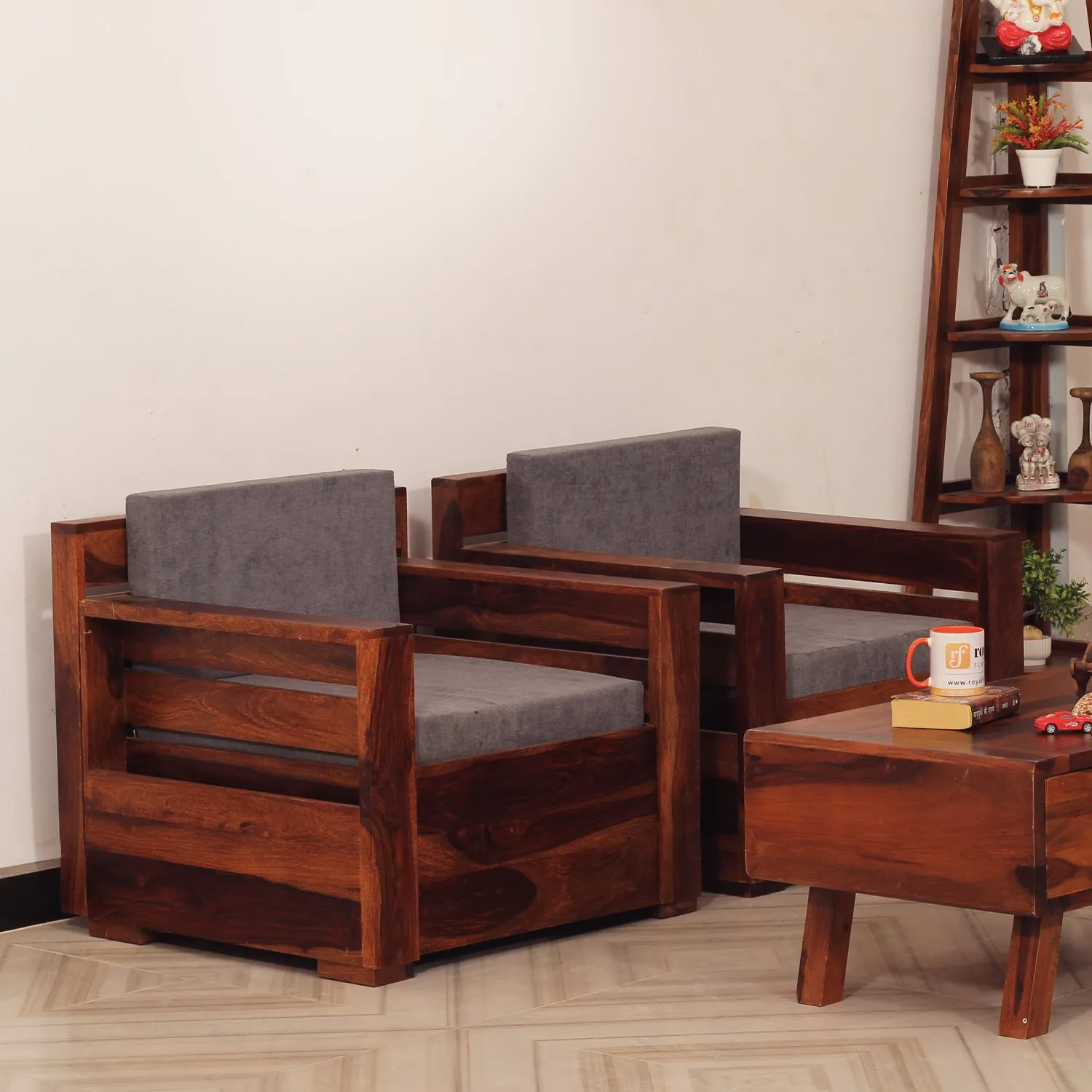 Royal Finish MirageMingle 1 Seater Double Sofa With Cushions wooden sofa set image 8