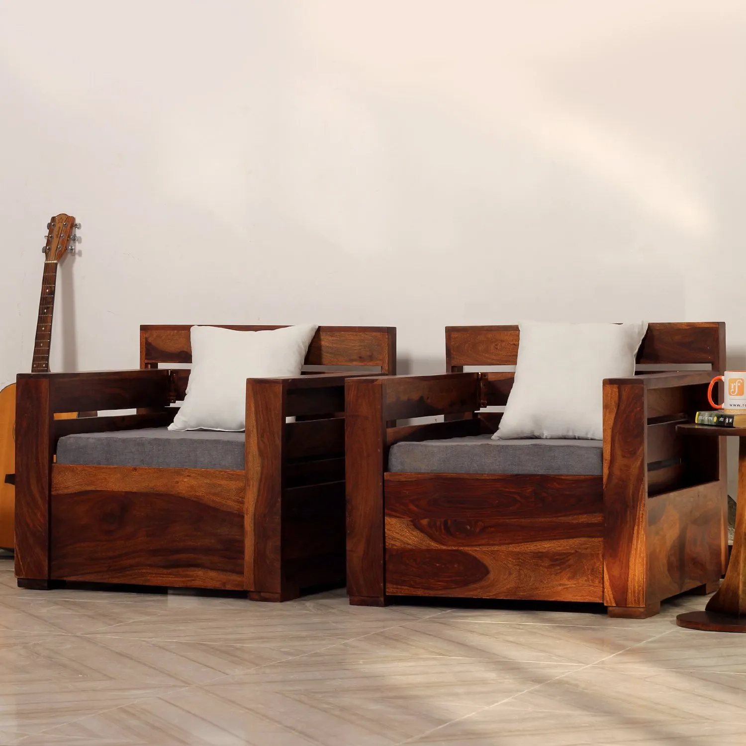 Royal Finish MirageMingle 1 Seater Double Sofa With Cushions wooden sofa set image 12
