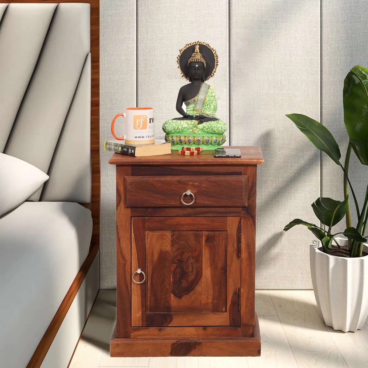 Royal Finish Stellar Double Bedside Table In Furniture Sheesham In Natural