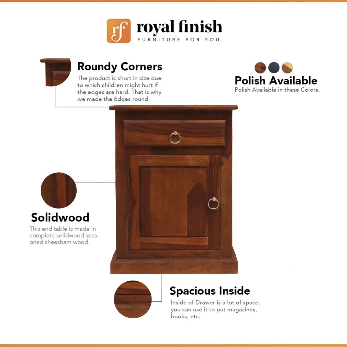 Royal Finish Stellar Double Bedside Table In Furniture Sheesham In Natural sheesham wood bed image 2