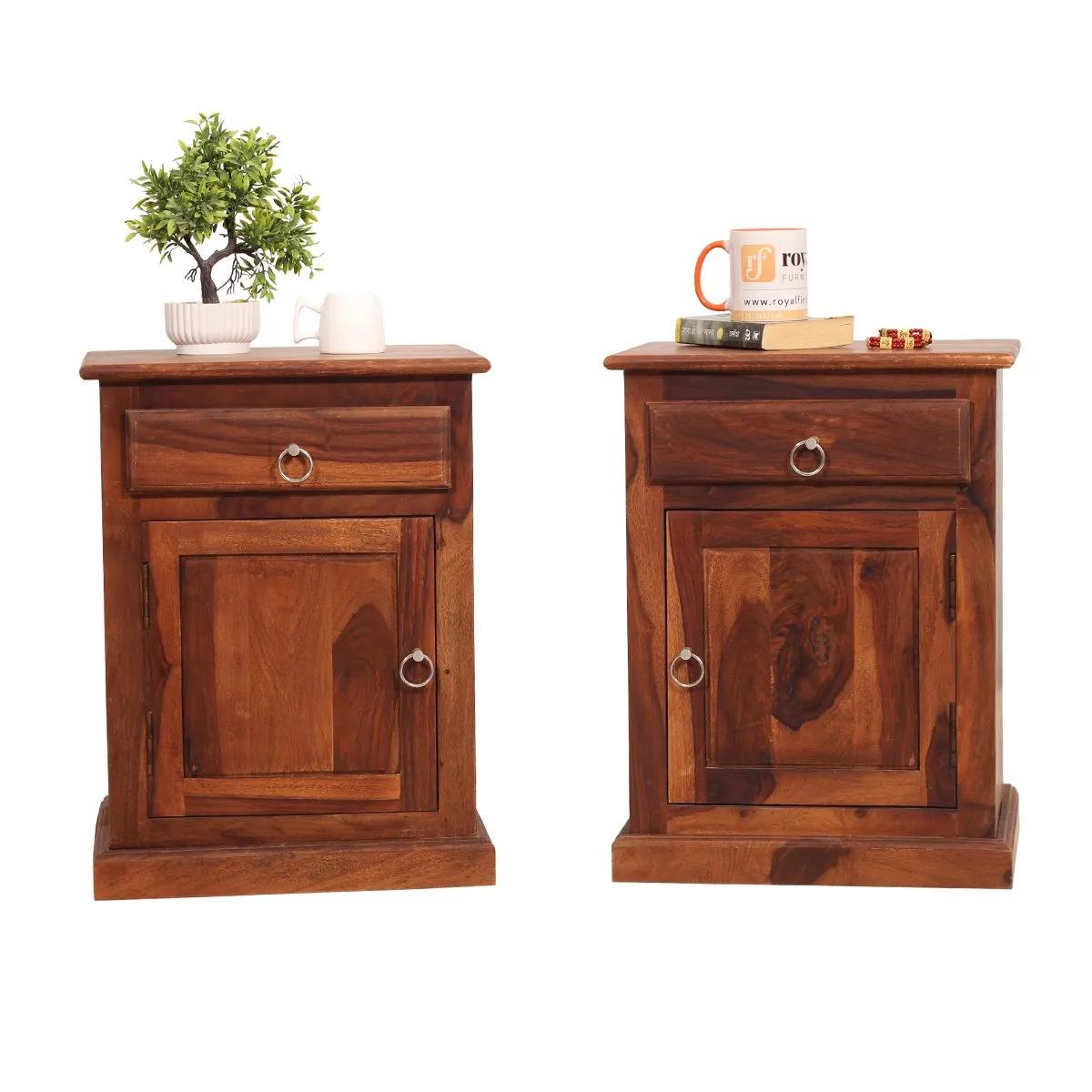 Royal Finish Stellar Double Bedside Table In Furniture Sheesham In Natural sheesham wood bed image 4
