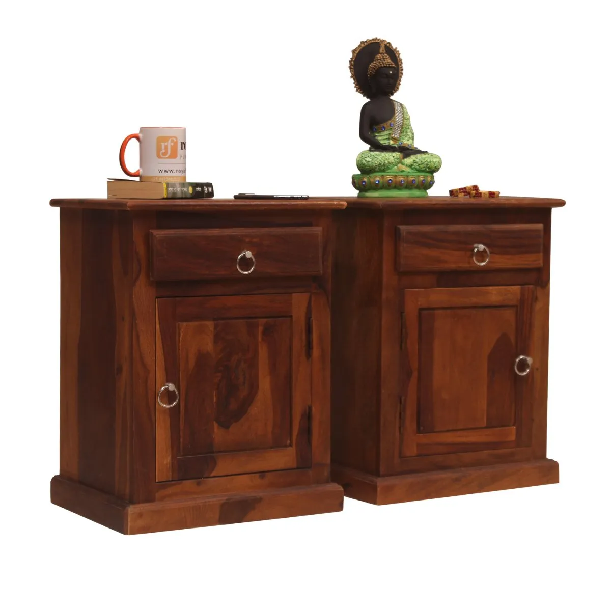 Royal Finish Stellar Double Bedside Table In Furniture Sheesham In Natural sheesham wood bed image 5
