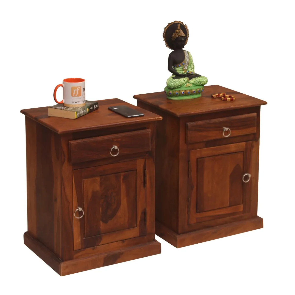 Royal Finish Stellar Double Bedside Table In Furniture Sheesham In Natural sheesham wood bed image 6