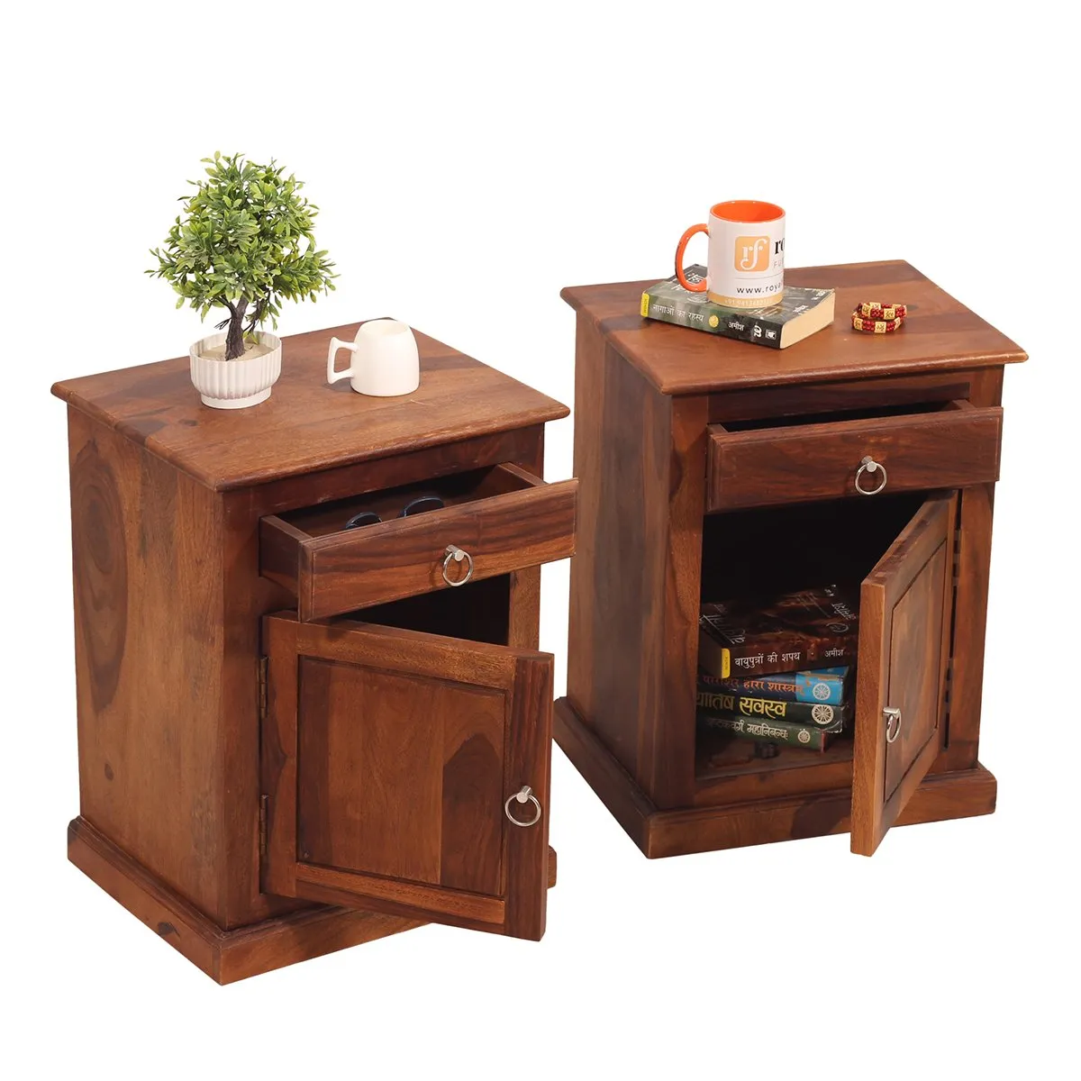 Royal Finish Stellar Double Bedside Table In Furniture Sheesham In Natural sheesham wood bed image 8