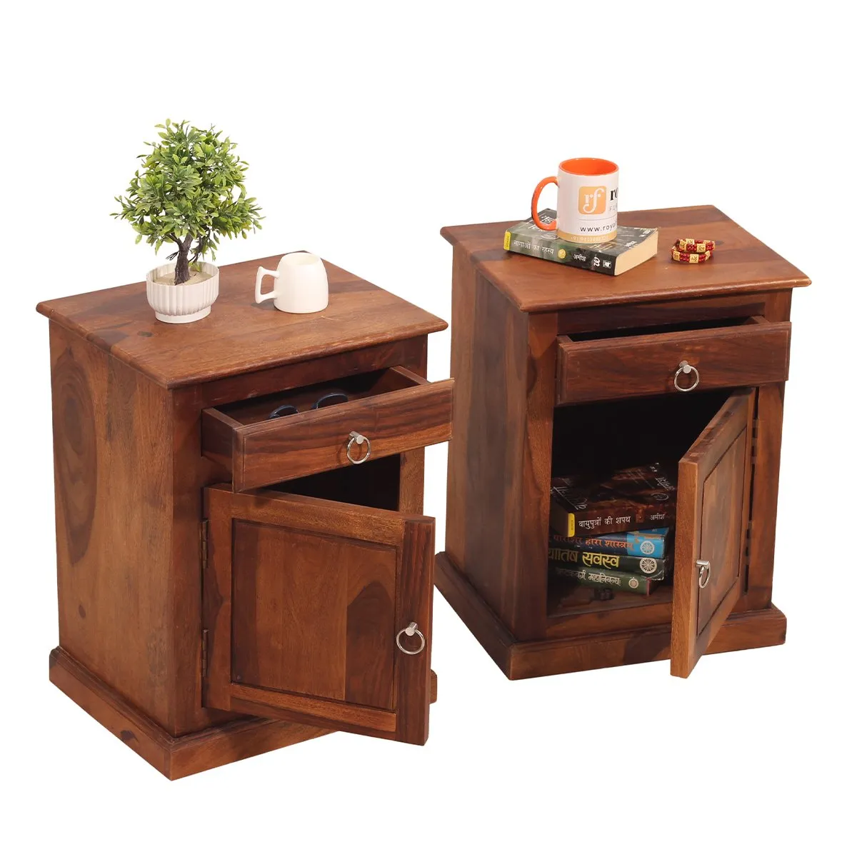 Royal Finish Stellar Double Bedside Table In Furniture Sheesham In Natural sheesham wood bed image 10