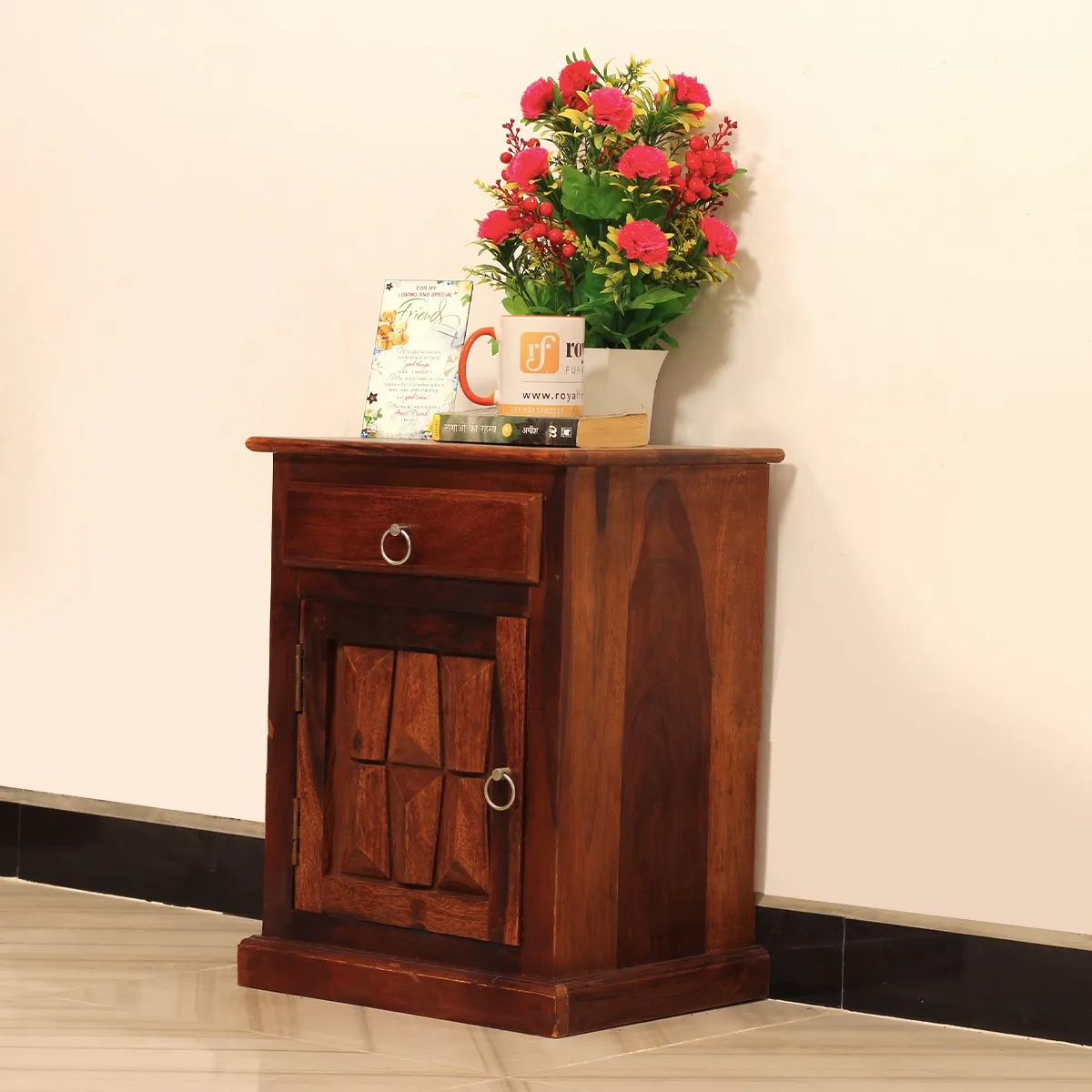 Royal Finish SlumberCraft Bedside Table In Furniture Sheesham Wood In Natural sheesham wood bed image 4