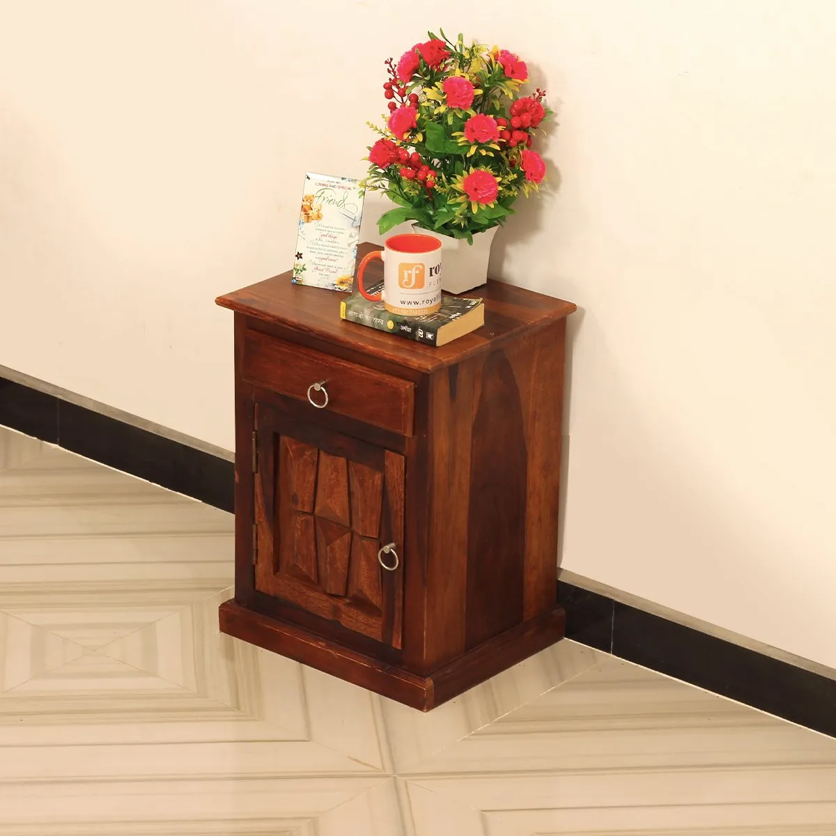 Royal Finish SlumberCraft Bedside Table In Furniture Sheesham Wood In Natural sheesham wood bed image 5