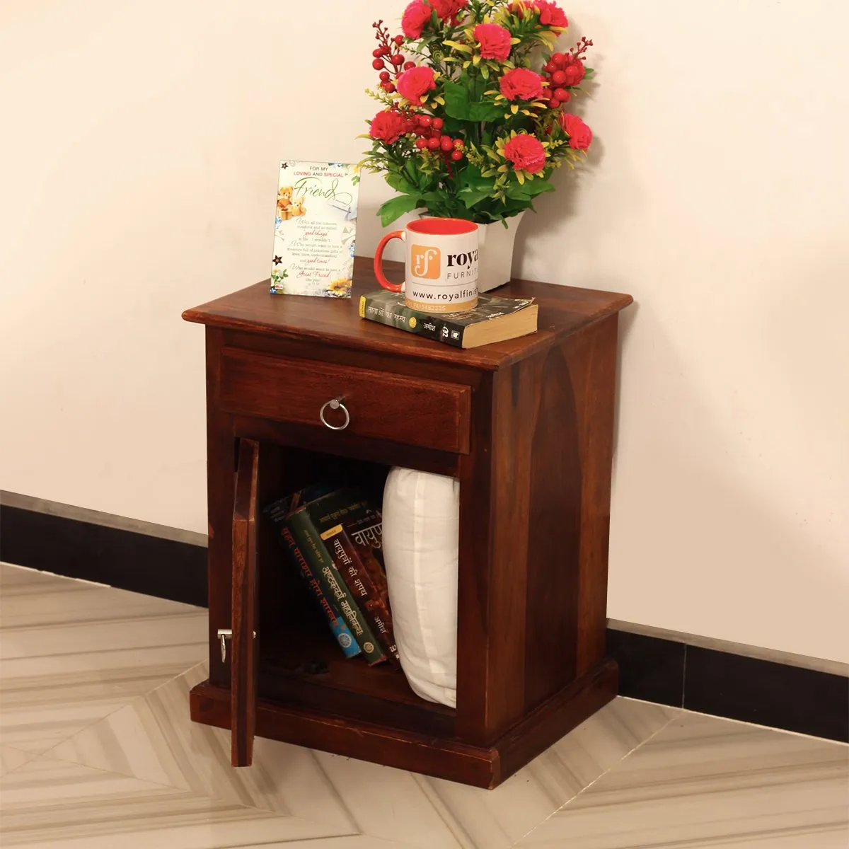 Royal Finish SlumberCraft Bedside Table In Furniture Sheesham Wood In Natural sheesham wood bed image 6