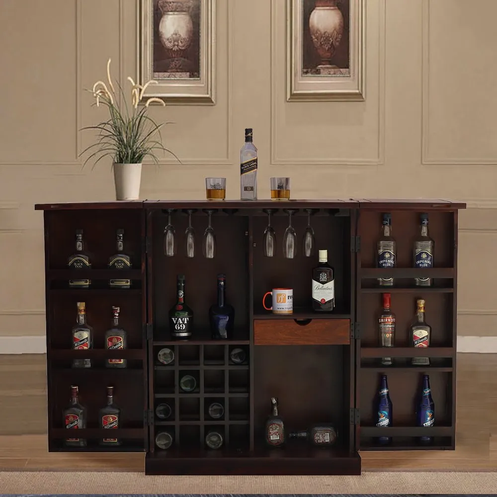 Royal Finish Tielac 2 Door Bar in sheesham with Natural color in Matte polish wooden bar cabinet image 10