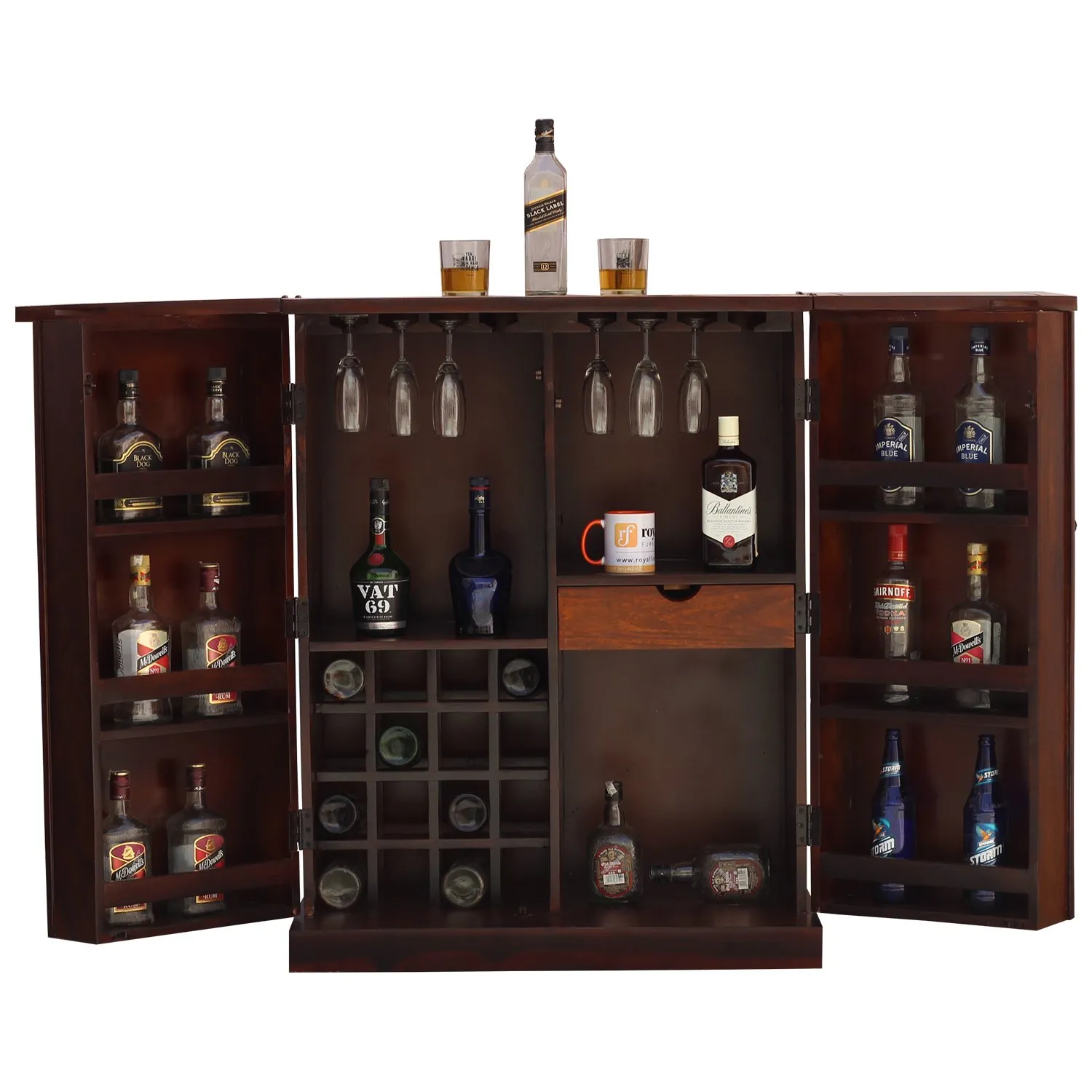 Royal Finish Tielac 2 Door Bar in sheesham with Natural color in Matte polish wooden bar cabinet image 12