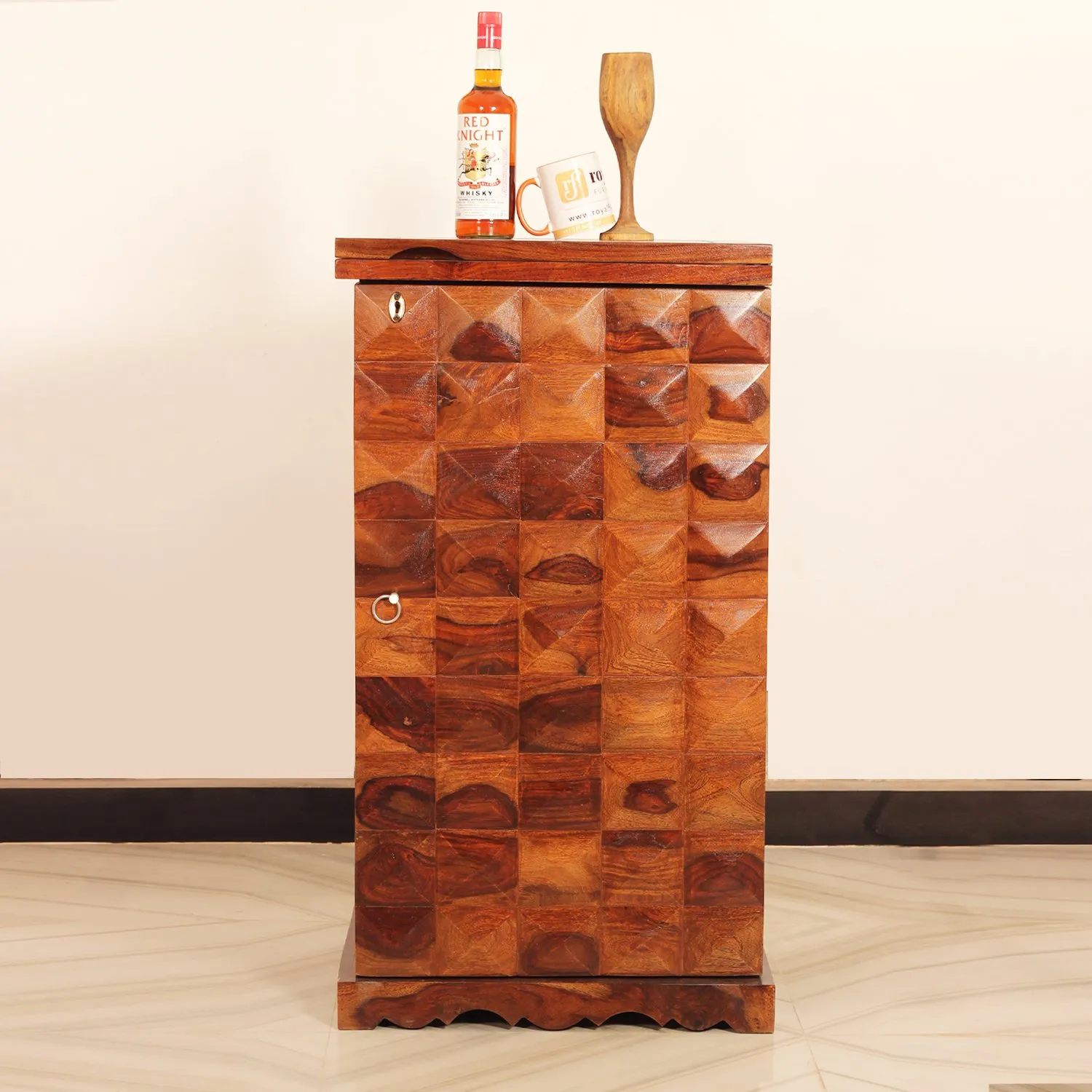 Royal Finish Diamondie Bar Cabinate In Premium Quality Sheesham Wood