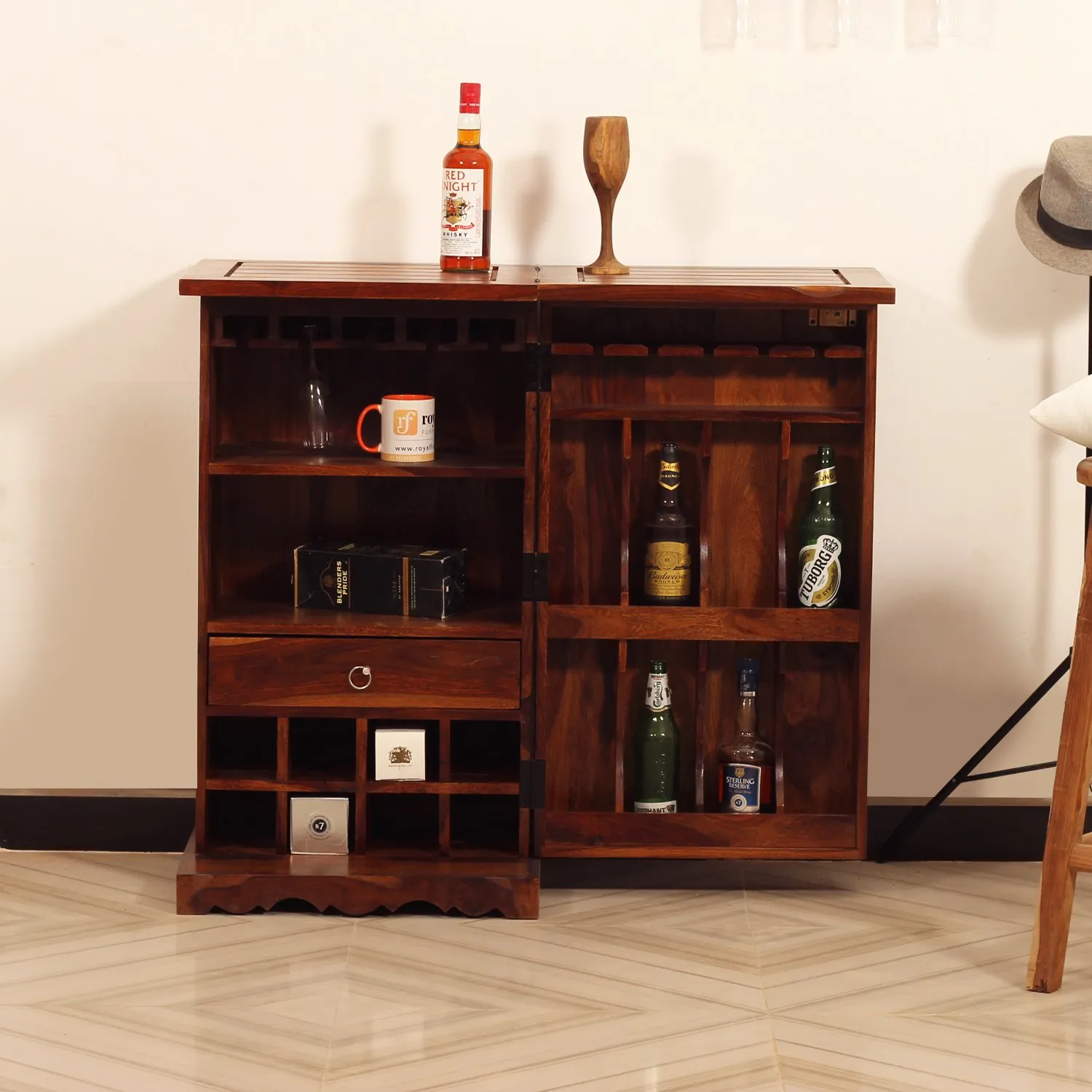 Royal Finish Diamondie Bar Cabinate In Premium Quality Sheesham Wood wooden bar cabinet image 3