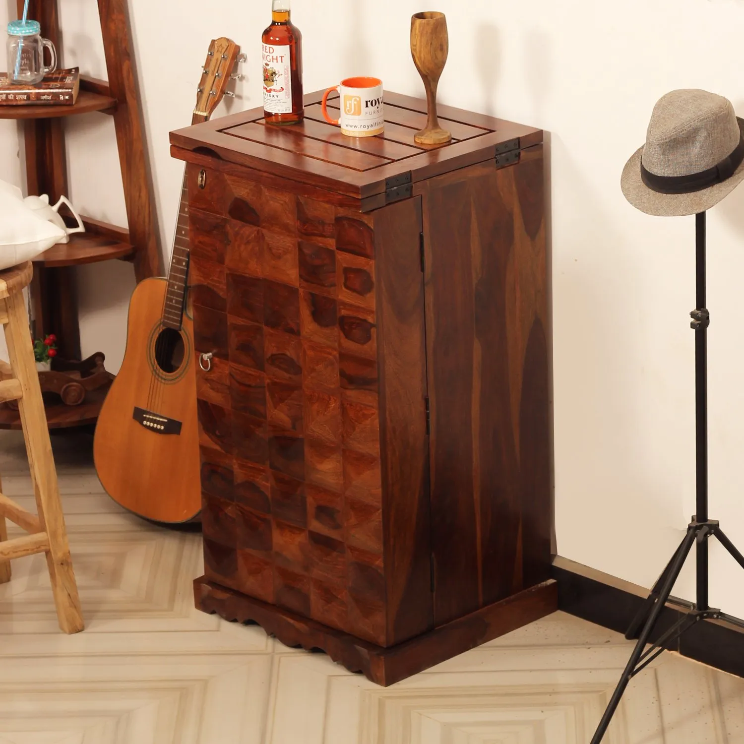 Royal Finish Diamondie Bar Cabinate In Premium Quality Sheesham Wood wooden bar cabinet image 5