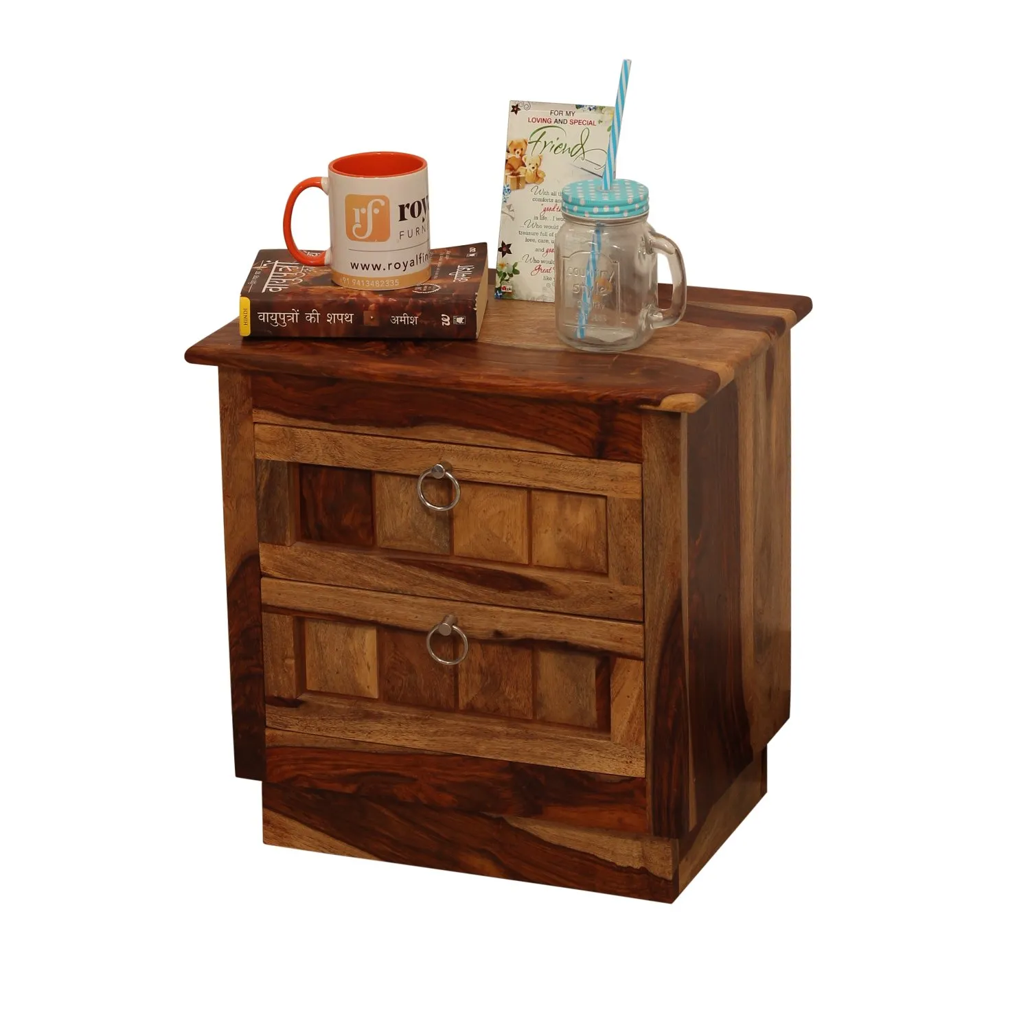 Royal Finish Diamondie Double Bedside Table In Furniture Sheesham In Natural sheesham wood bed image 10