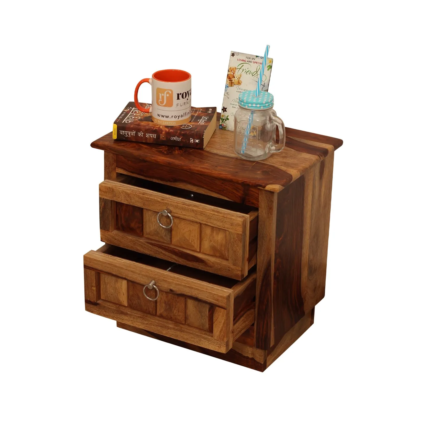 Royal Finish Diamondie Double Bedside Table In Furniture Sheesham In Natural sheesham wood bed image 11
