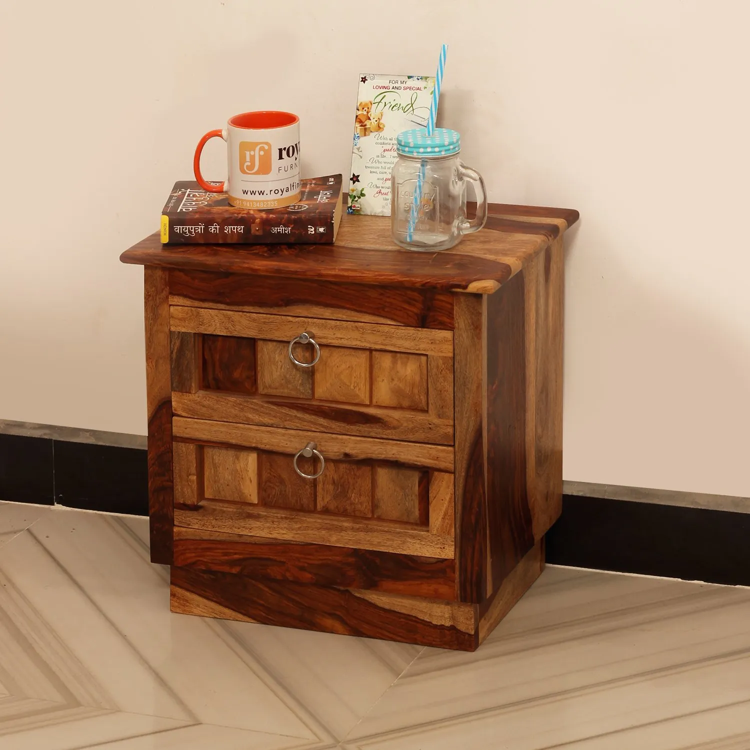 Royal Finish Diamondie Bedside Table In Furniture Sheesham Wood In Natural sheesham wood bed image 4