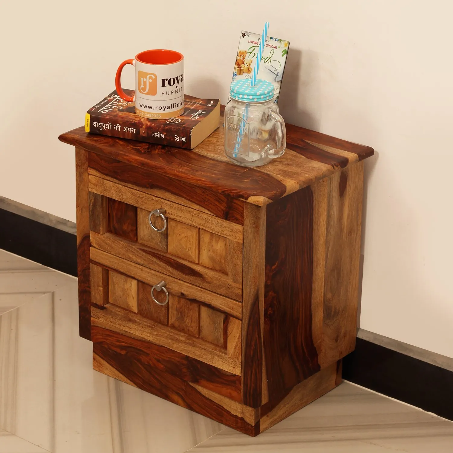 Royal Finish Diamondie Bedside Table In Furniture Sheesham Wood In Natural sheesham wood bed image 6