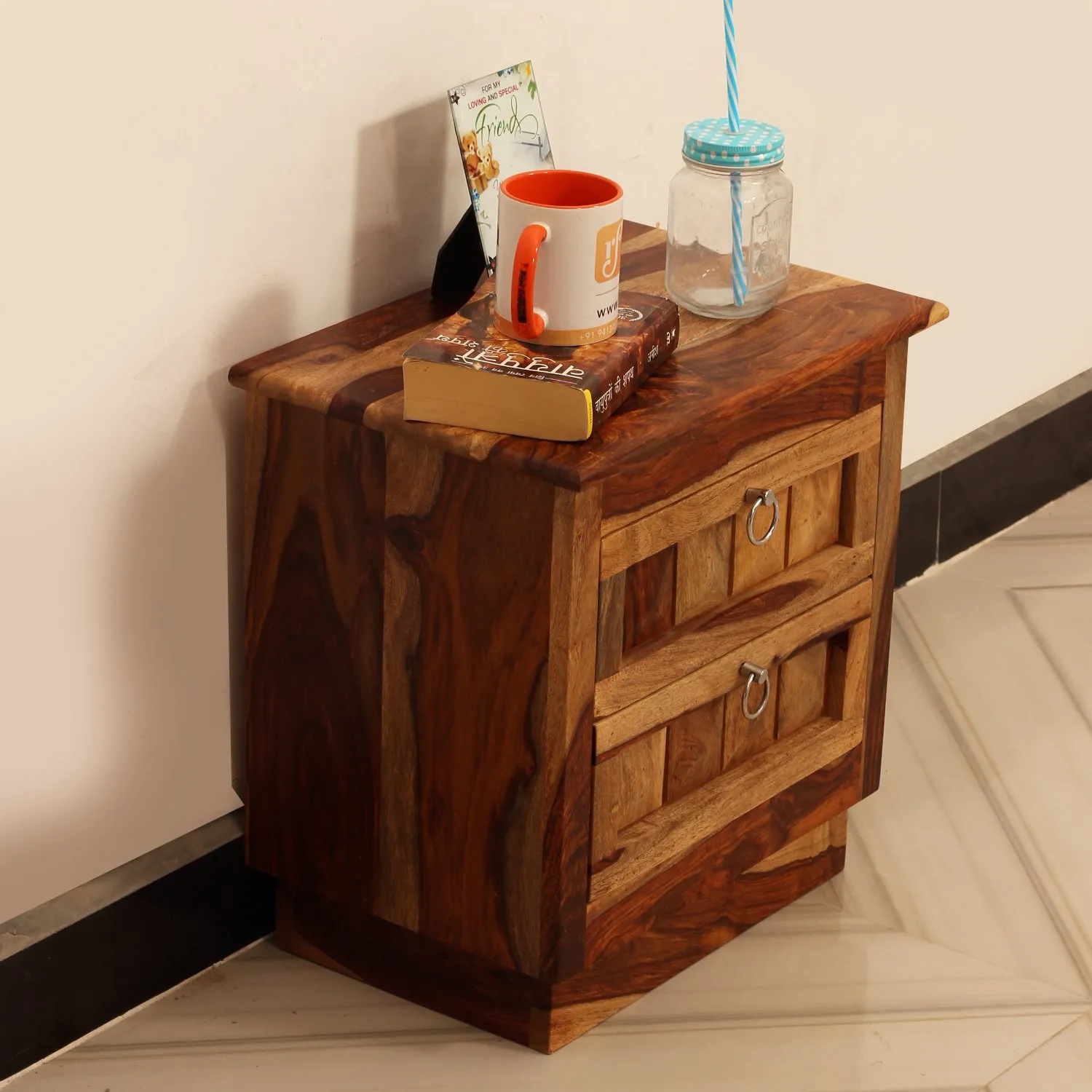 Royal Finish Diamondie Bedside Table In Furniture Sheesham Wood In Natural sheesham wood bed image 7