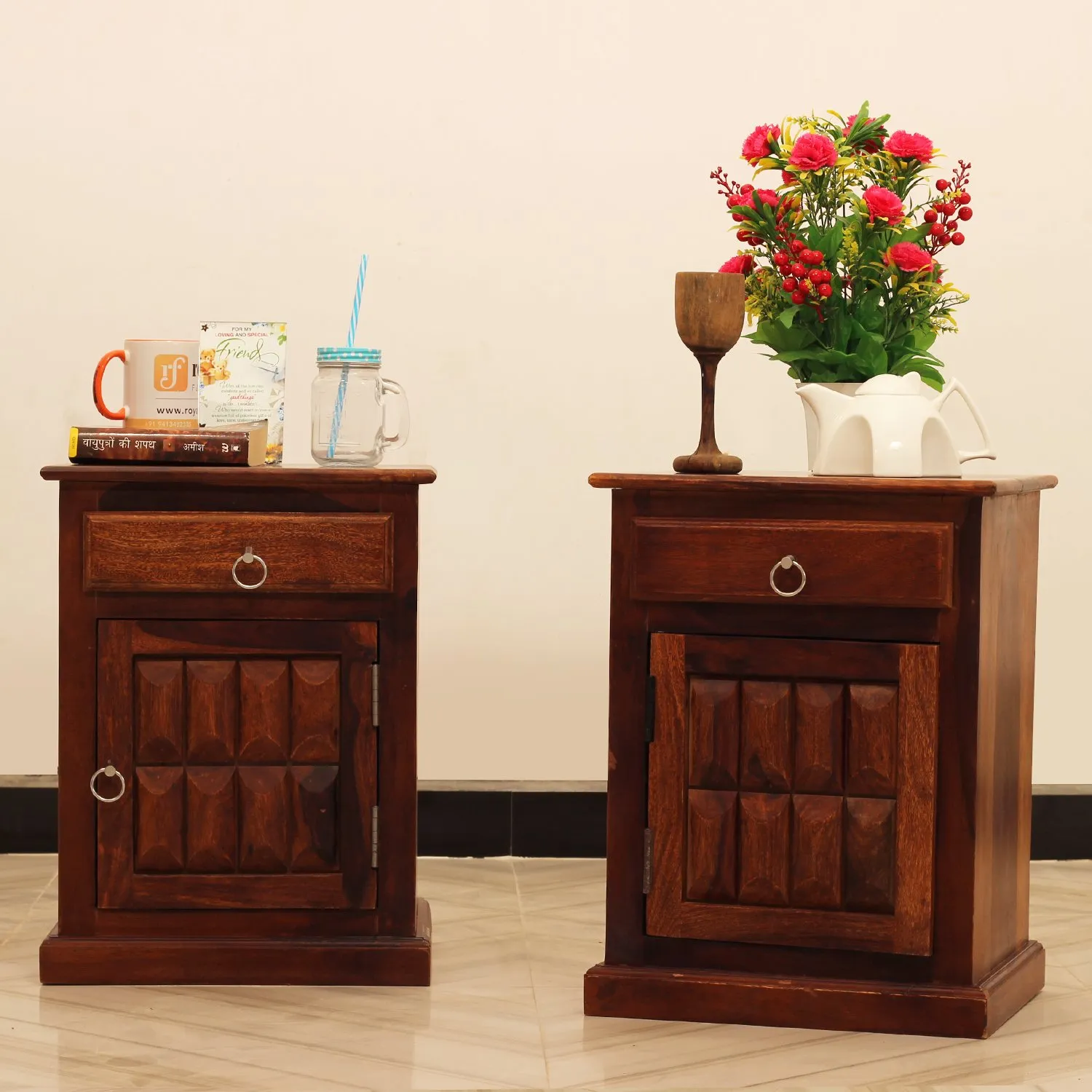 Royal Finish Celiko Double Bedside Table In Furniture Sheesham In Natural Colour