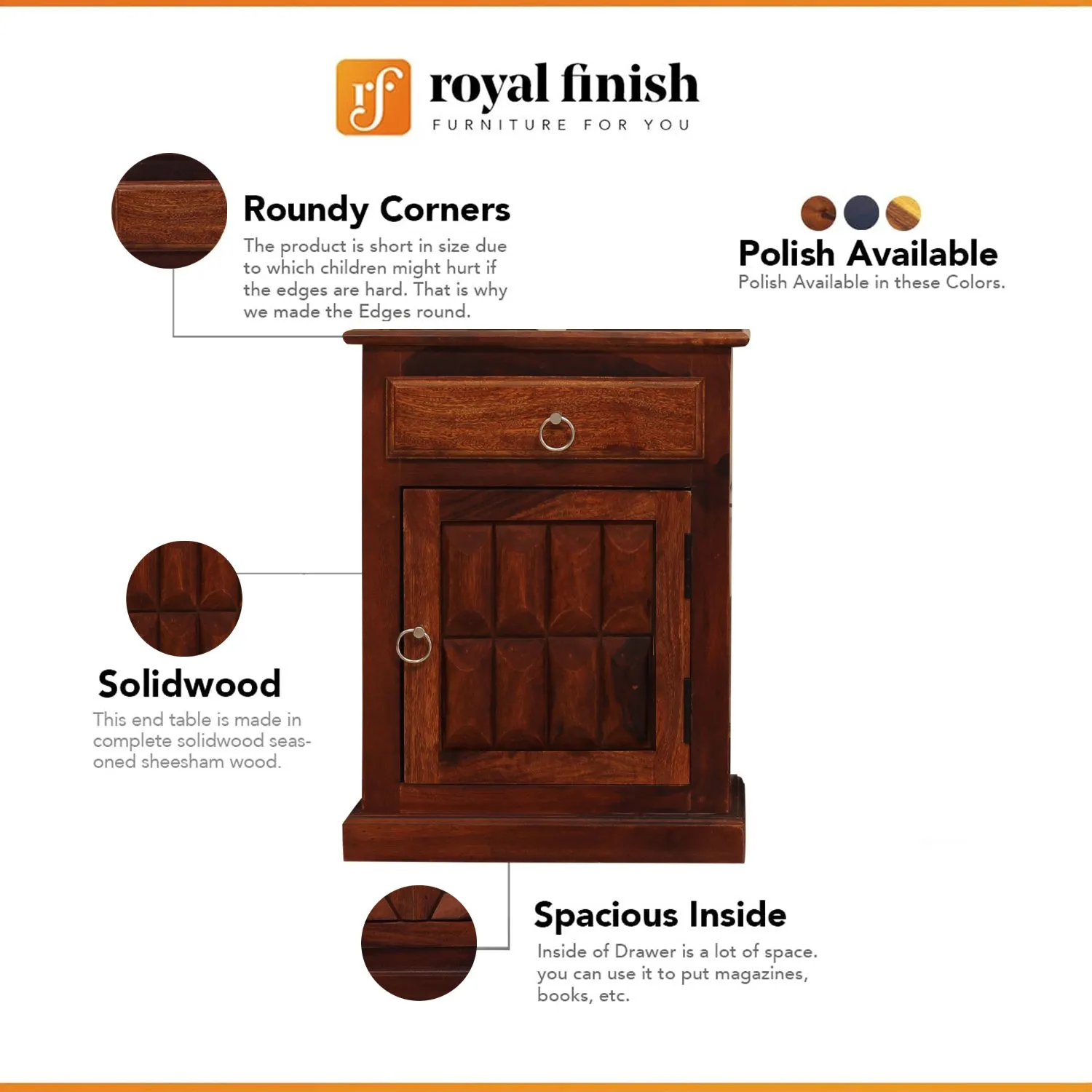Royal Finish Celiko Double Bedside Table In Furniture Sheesham In Natural Colour sheesham wood bed image 2