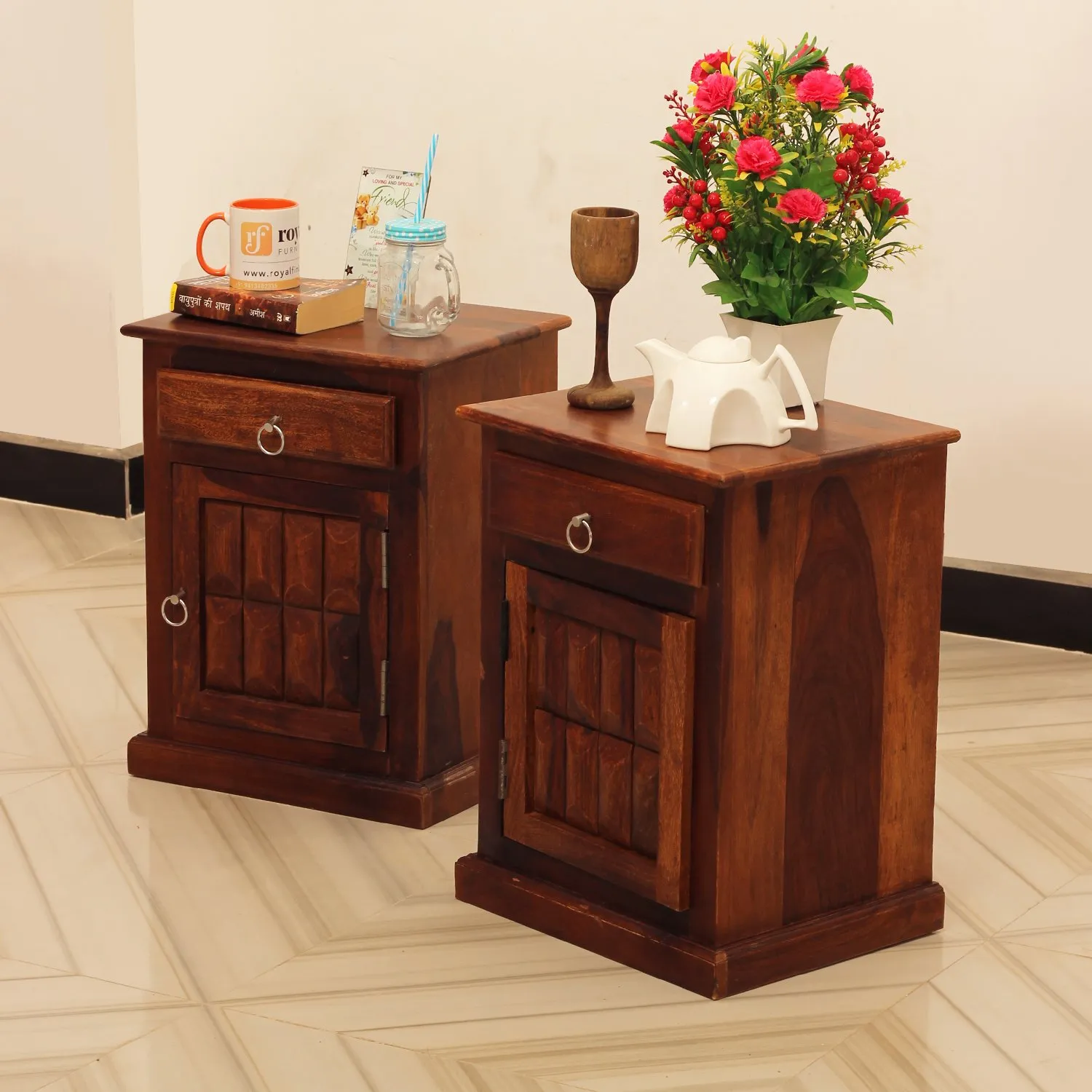 Royal Finish Celiko Double Bedside Table In Furniture Sheesham In Natural Colour sheesham wood bed image 4