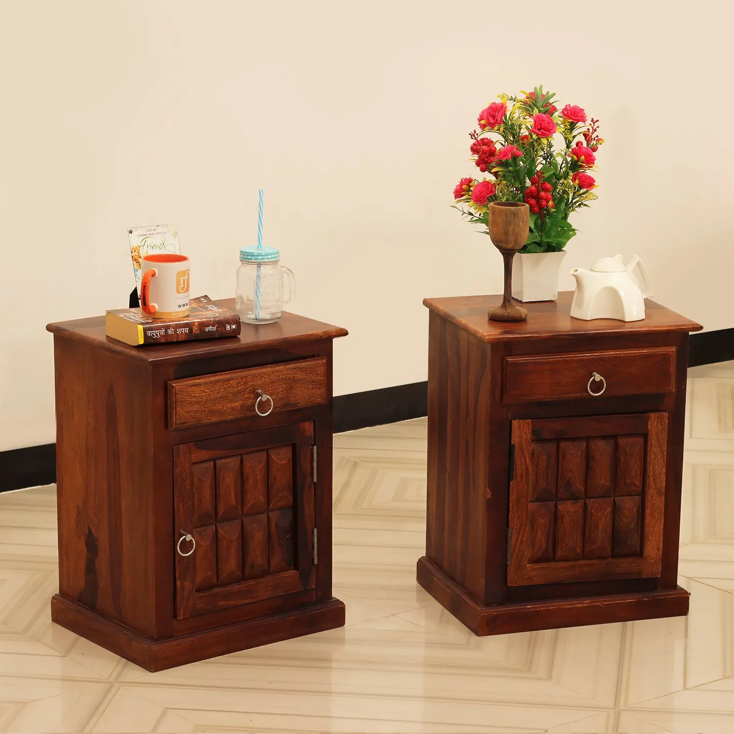 Royal Finish Celiko Double Bedside Table In Furniture Sheesham In Natural Colour sheesham wood bed image 5