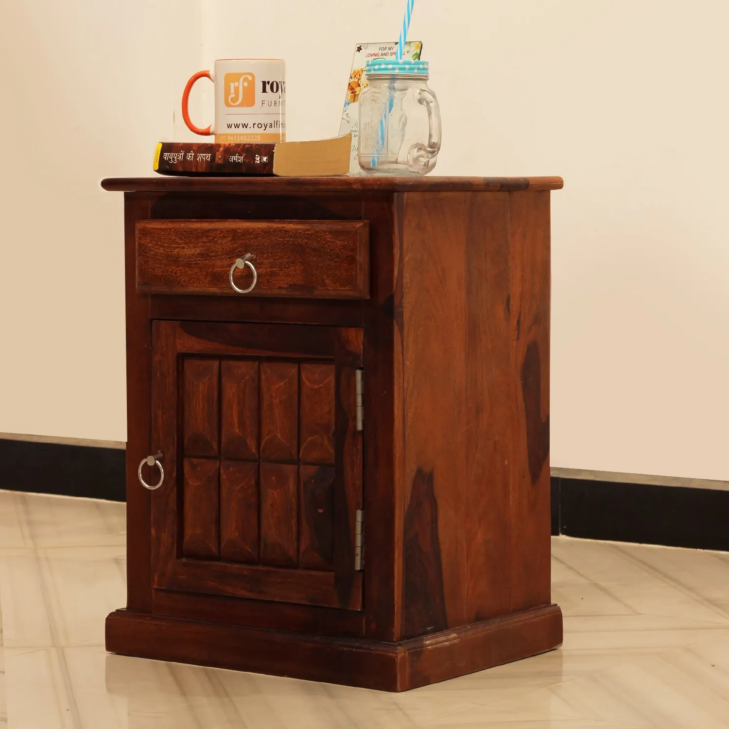 Royal Finish Celiko Bedside Table In Furniture Sheesham Wood In Natural Colour sheesham wood bed image 5