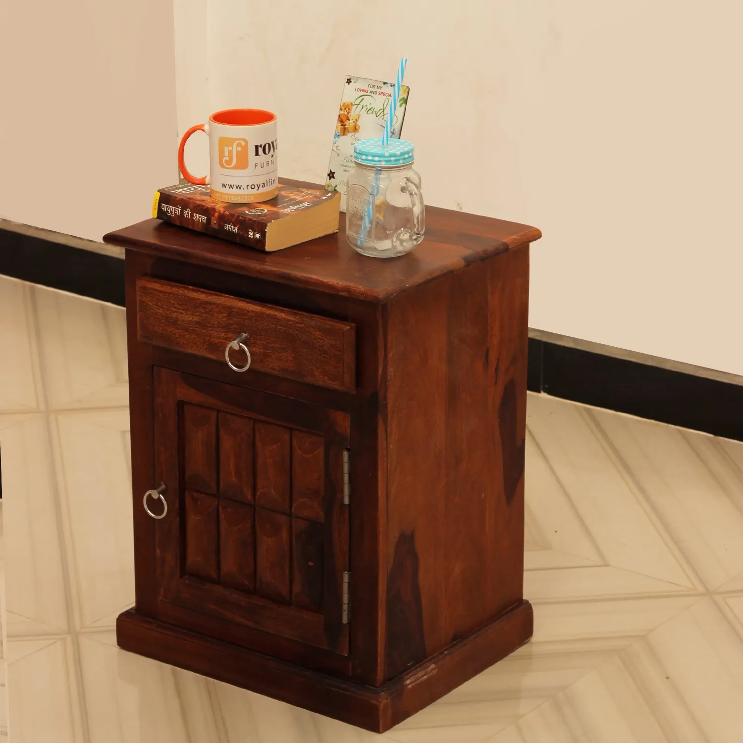 Royal Finish Celiko Bedside Table In Furniture Sheesham Wood In Natural Colour sheesham wood bed image 6