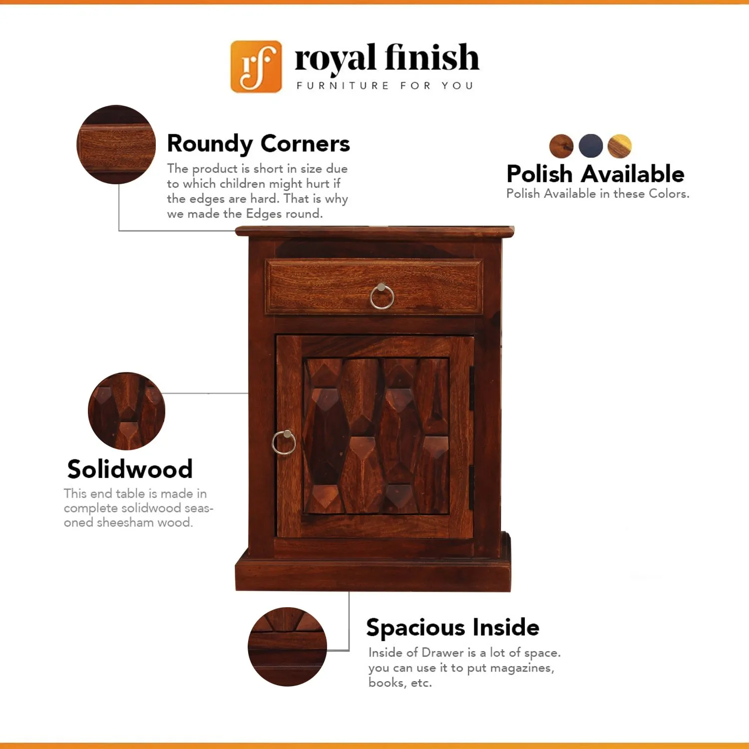 Royal Finish SouthSeista Double Bedside Table In Furniture Sheesham In Natural sheesham wood bed image 2