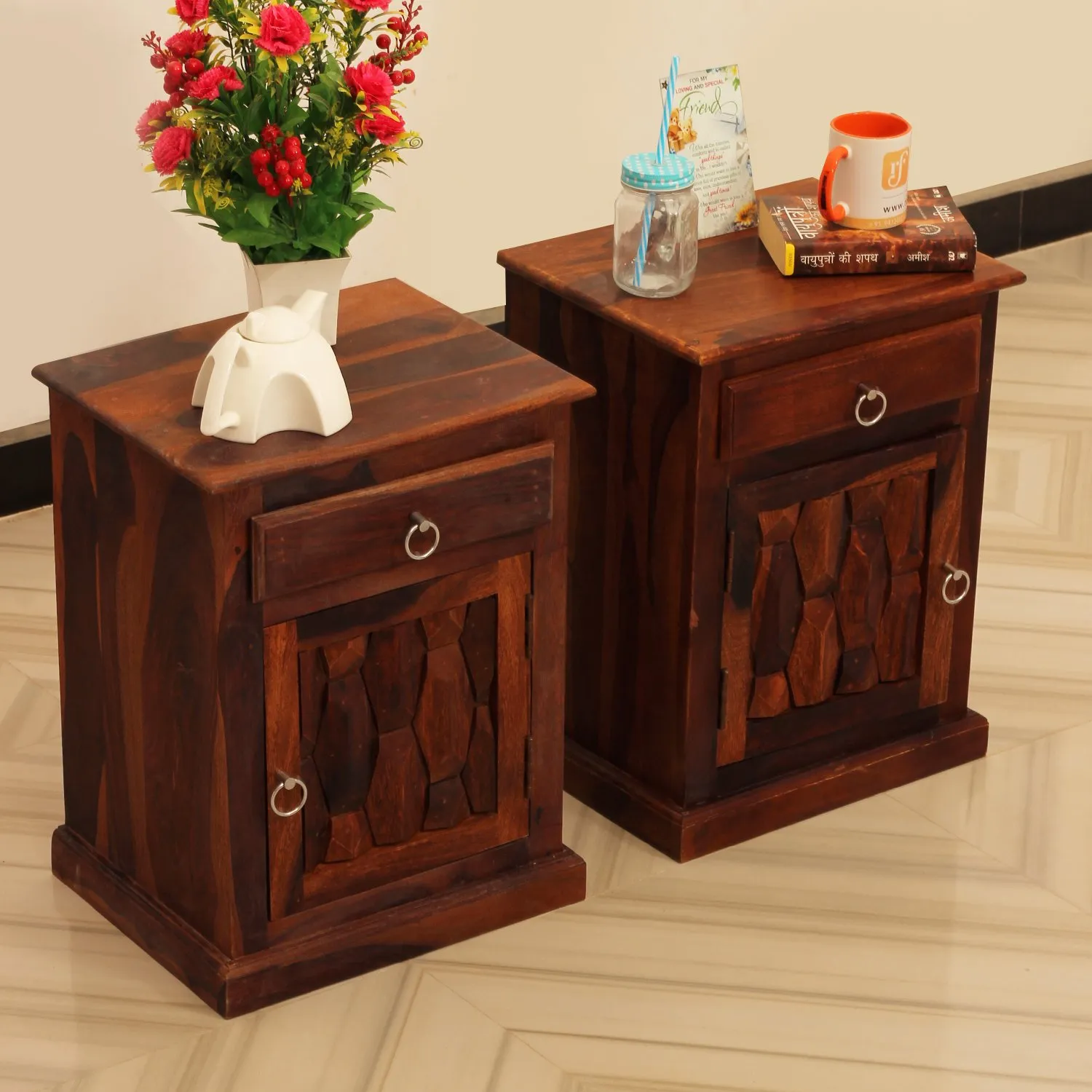 Royal Finish SouthSeista Double Bedside Table In Furniture Sheesham In Natural sheesham wood bed image 5