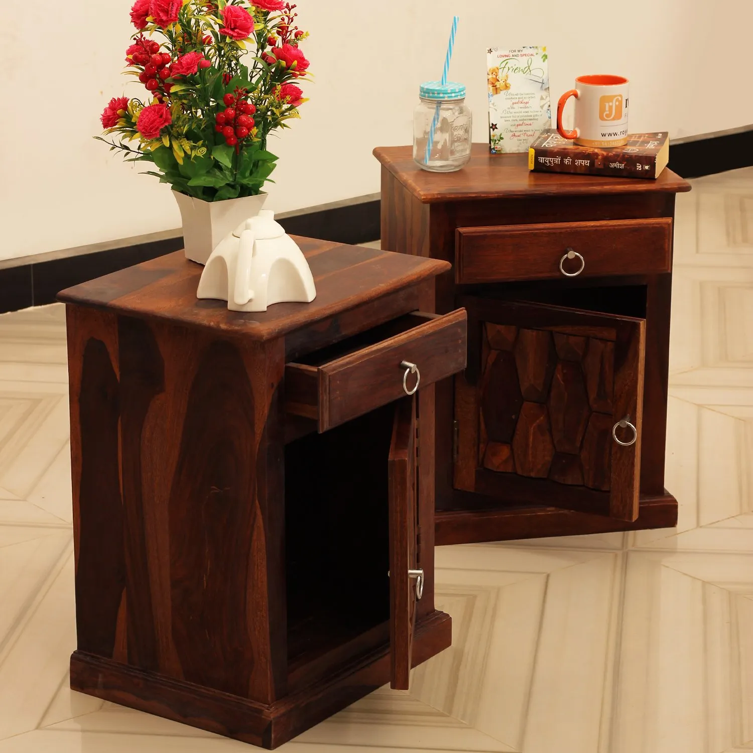 Royal Finish SouthSeista Double Bedside Table In Furniture Sheesham In Natural sheesham wood bed image 7