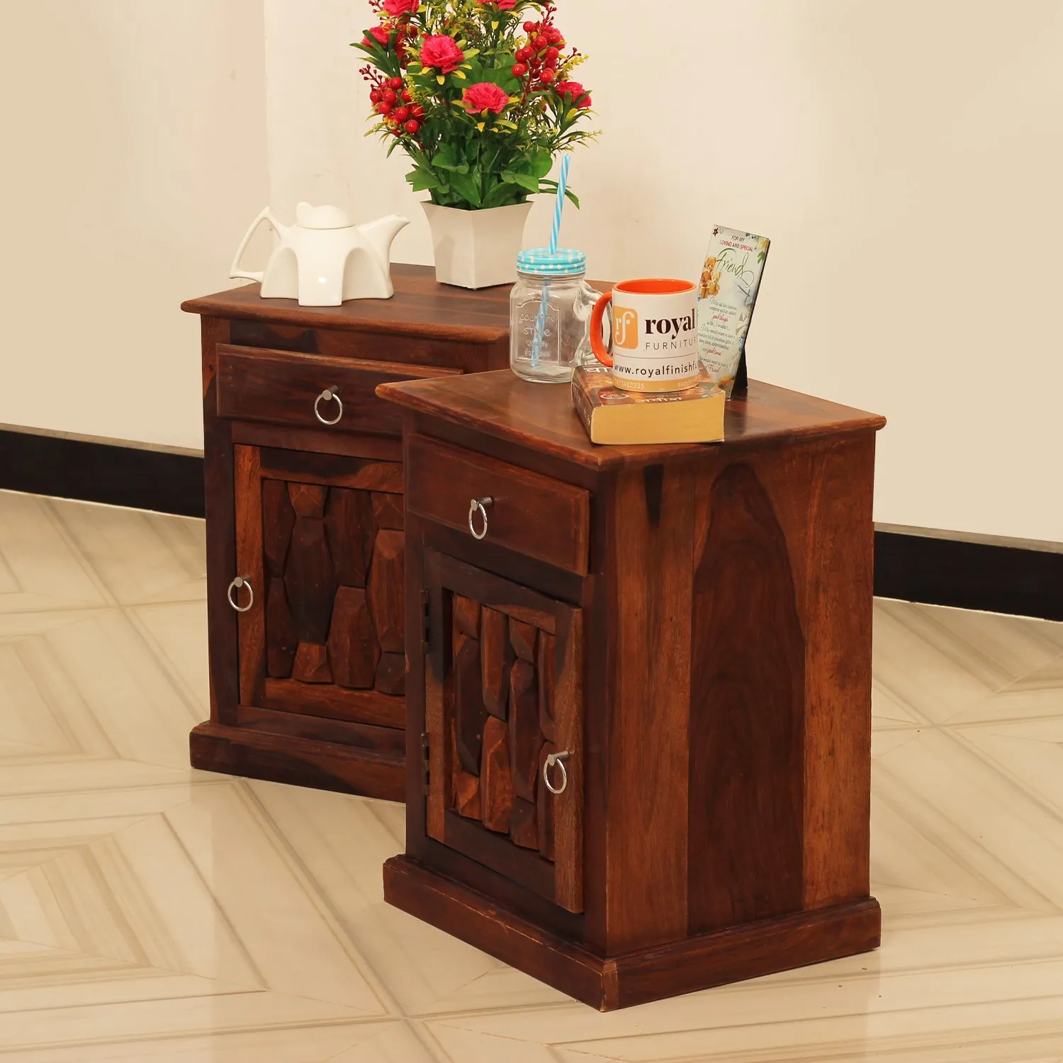 Royal Finish SouthSeista Double Bedside Table In Furniture Sheesham In Natural sheesham wood bed image 10